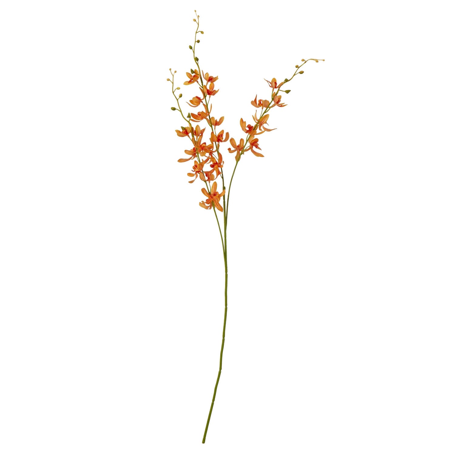 Vibrant orange faux cymbidium orchid spray with lifelike petals and stems, 95cm tall, for home decor. by Sostter at brixbailey.com