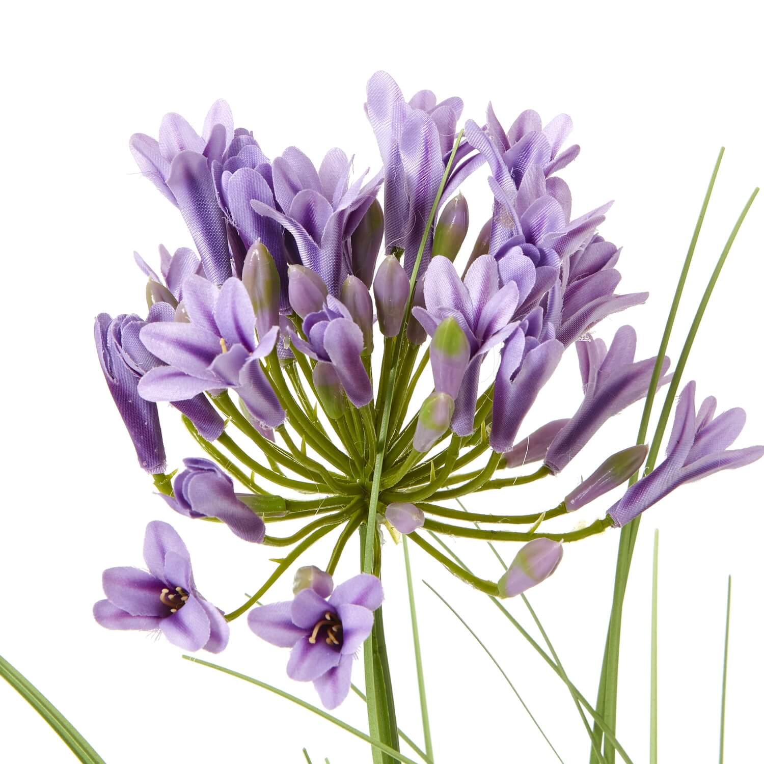 Purple faux agapanthus arrangement in black pot, lifelike artificial flowers with green stems, 90cm tall by Sostter at brixbailey.com