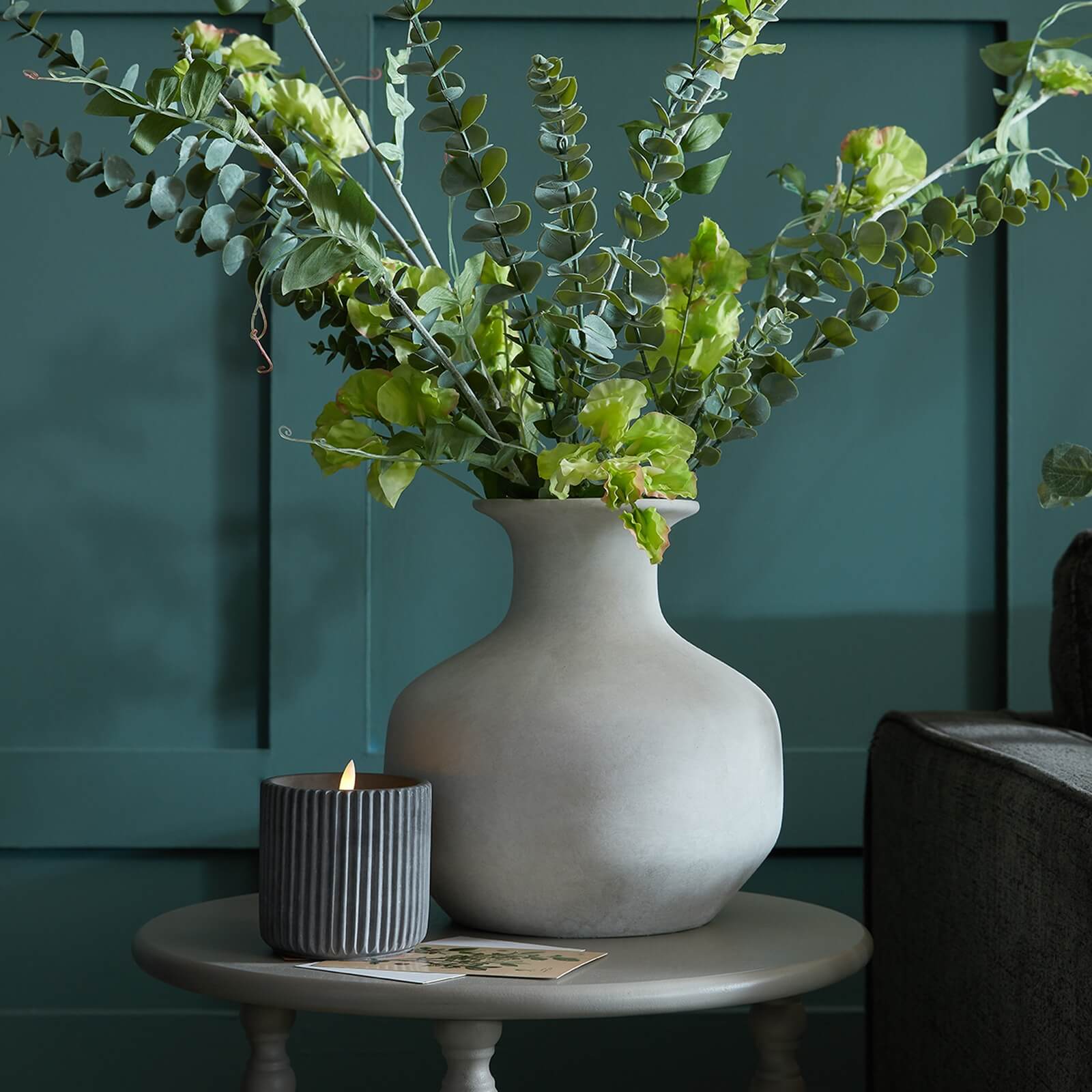 Handcrafted Bloomville stone-effect ceramic vase in natural grey, minimalist design with textured finish for modern decor. by Sostter at brixbailey.com