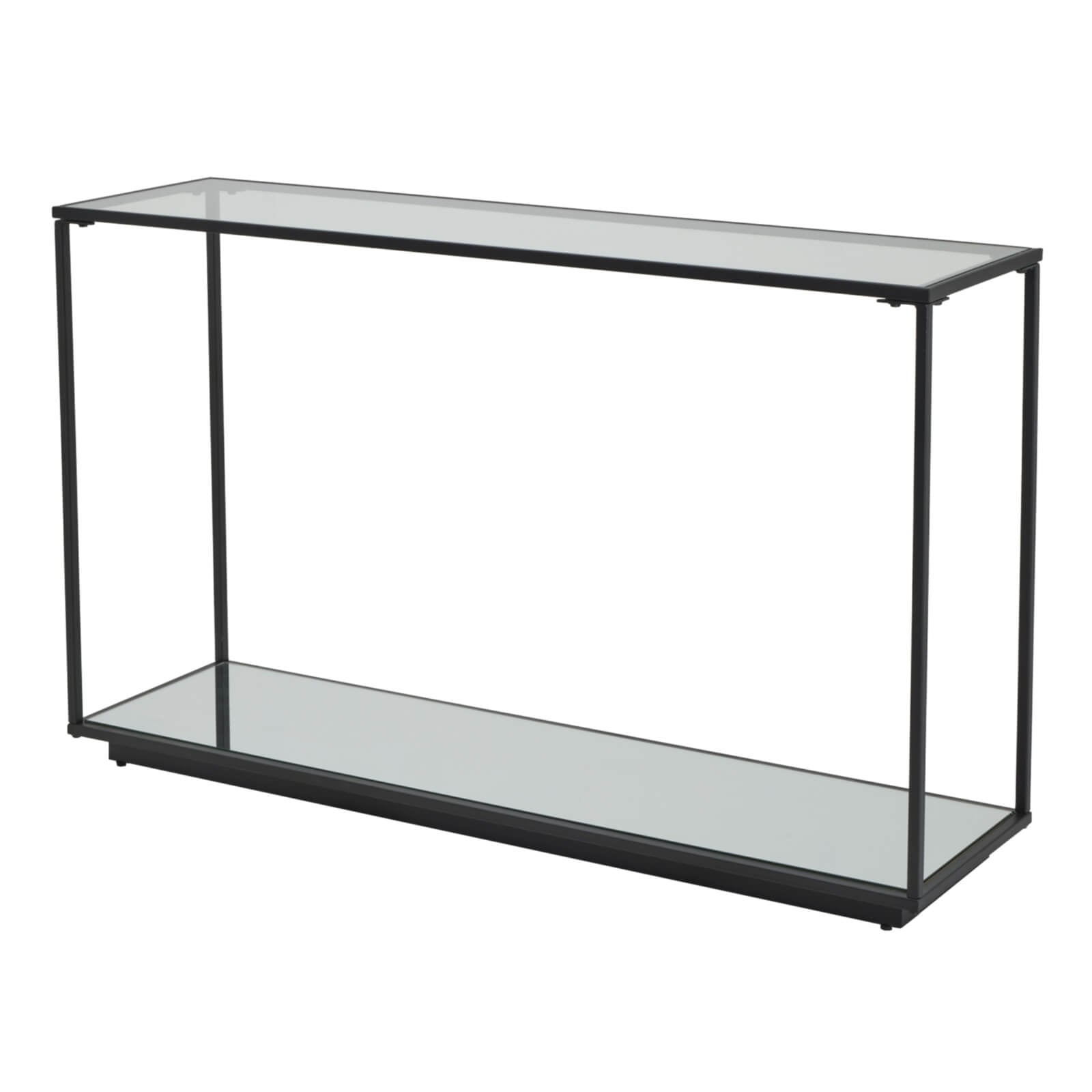 Lennox console table with black metal frame and glass top - modern industrial design for contemporary interiors by Sostter at brixbailey.com
