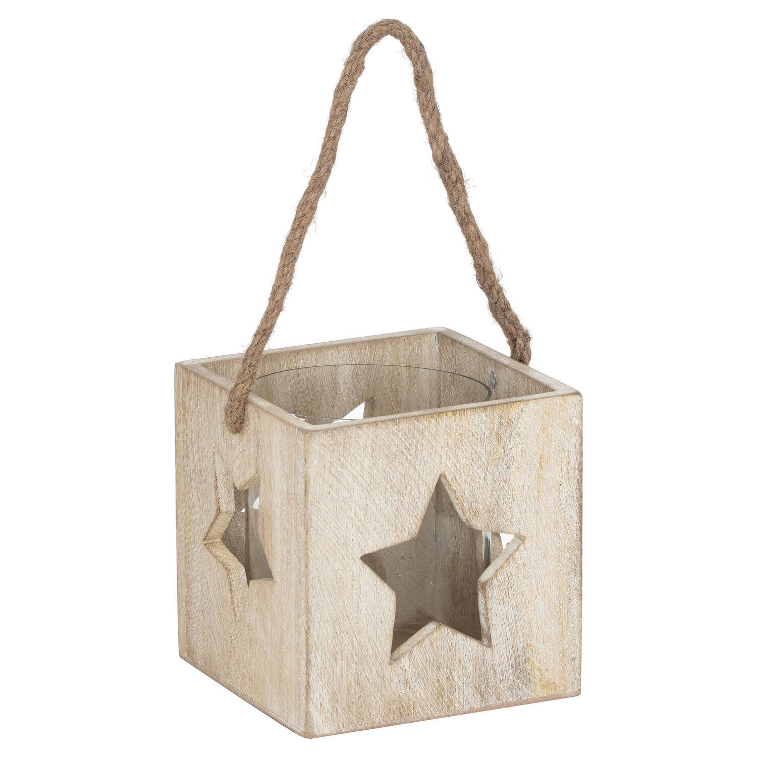 Handcrafted whitewashed wooden star tealight holder creating magical shadow patterns, 13cm tall, farmhouse decor. by RoomLondon at brixbailey.com