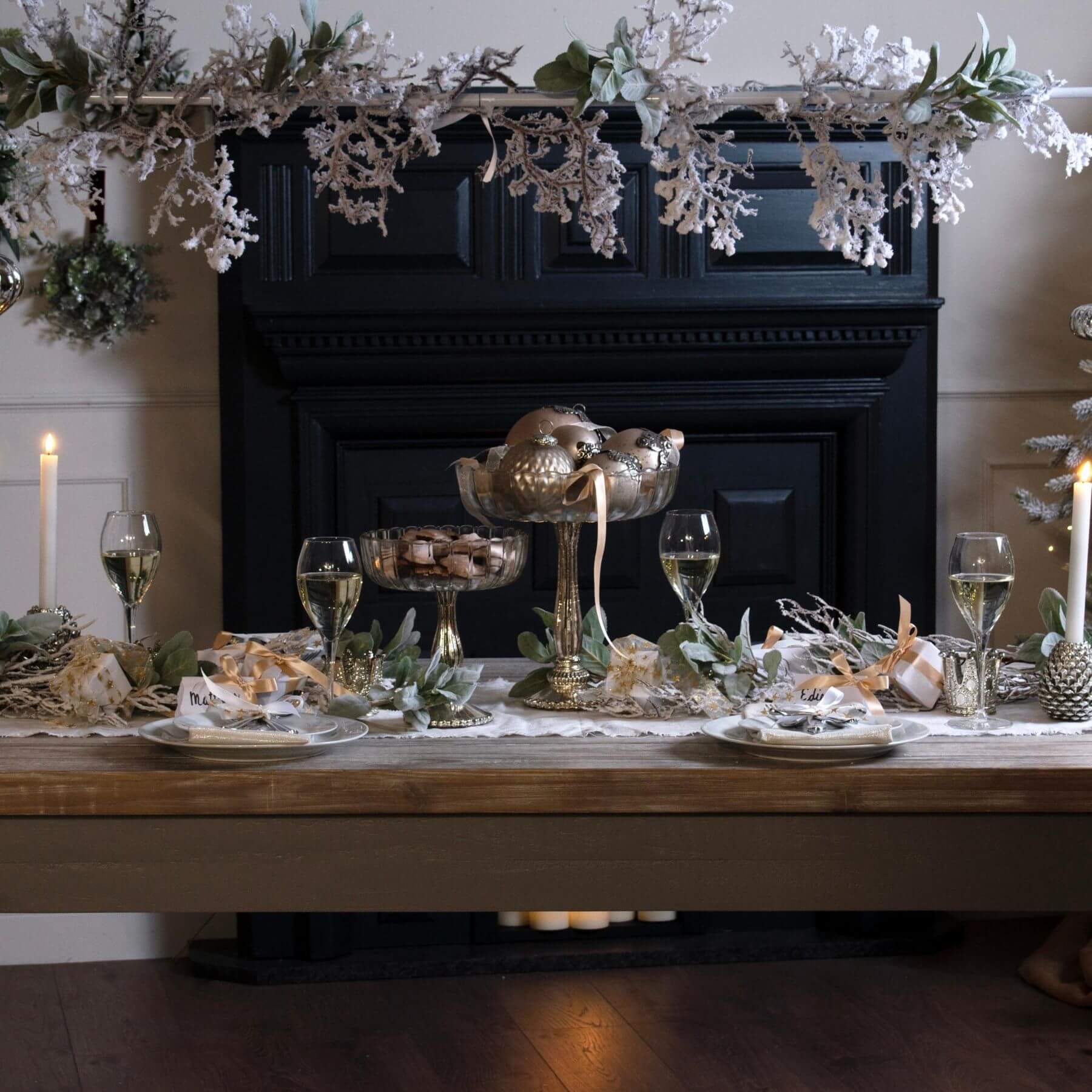 Realistic snow-dusted frosted garland for winter décor, 150cm, with lifelike foliage and naturalistic texture  by sostter at brixbailey.com