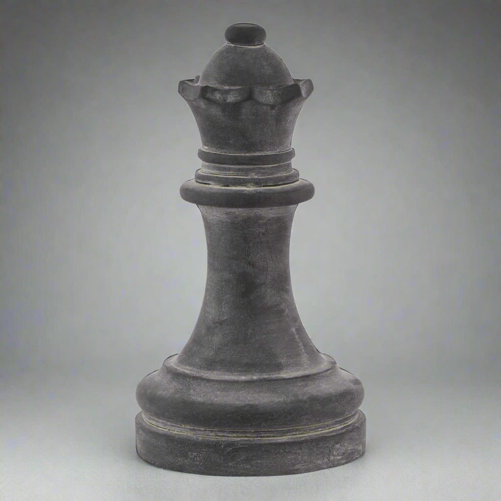 Grey ceramic queen chess piece, 29cm tall, modern design for home decor or gameplay by Sostter at brixbailey.com