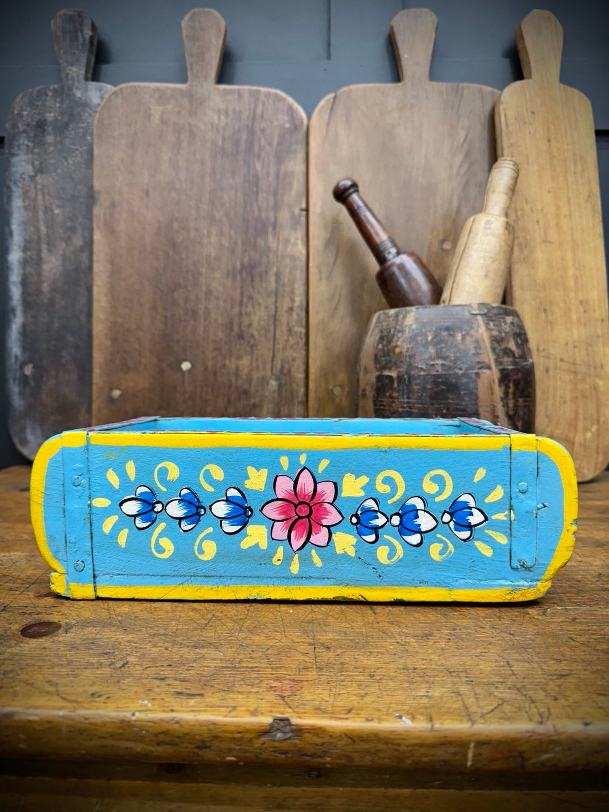 Blue Wooden Painted Brick Mould / Decorative Herb Planter / Storage Box Tray B