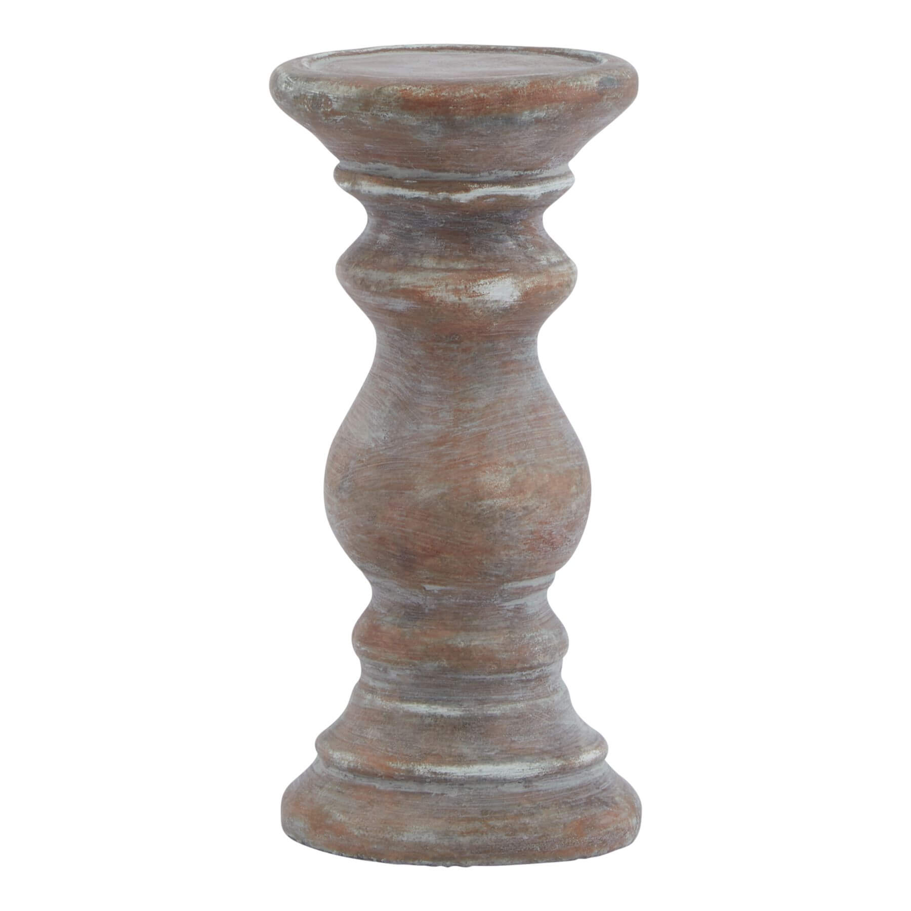 Rustic brown ceramic column candle holder from Siena collection with textured finish, 20 cm tall.by Sostter at brixbailey.com