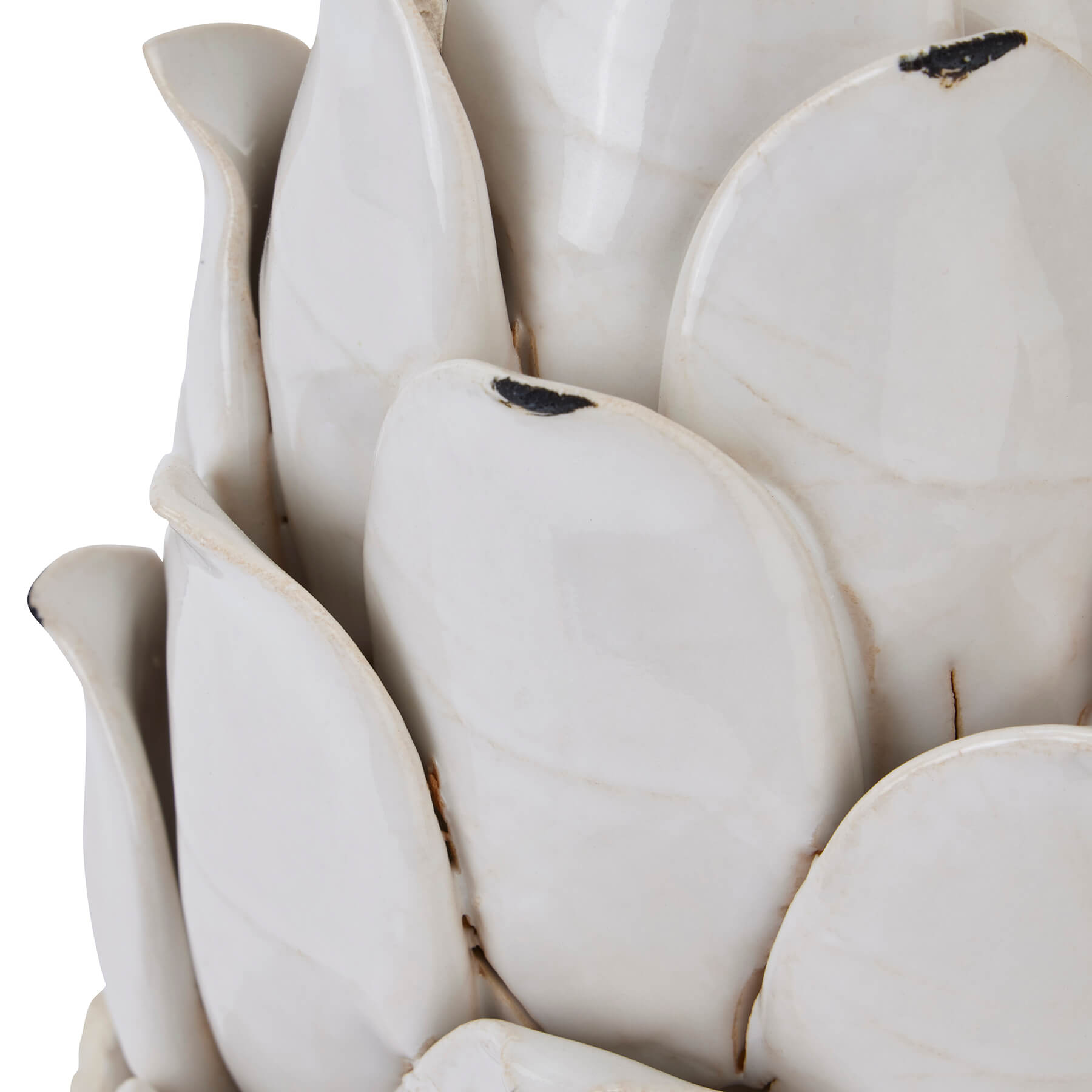 Handcrafted ceramic artichoke ornament in antique white, detailed scales, 24cm tall, Mediterranean-inspired decor piece by sostter at brixbailey.com