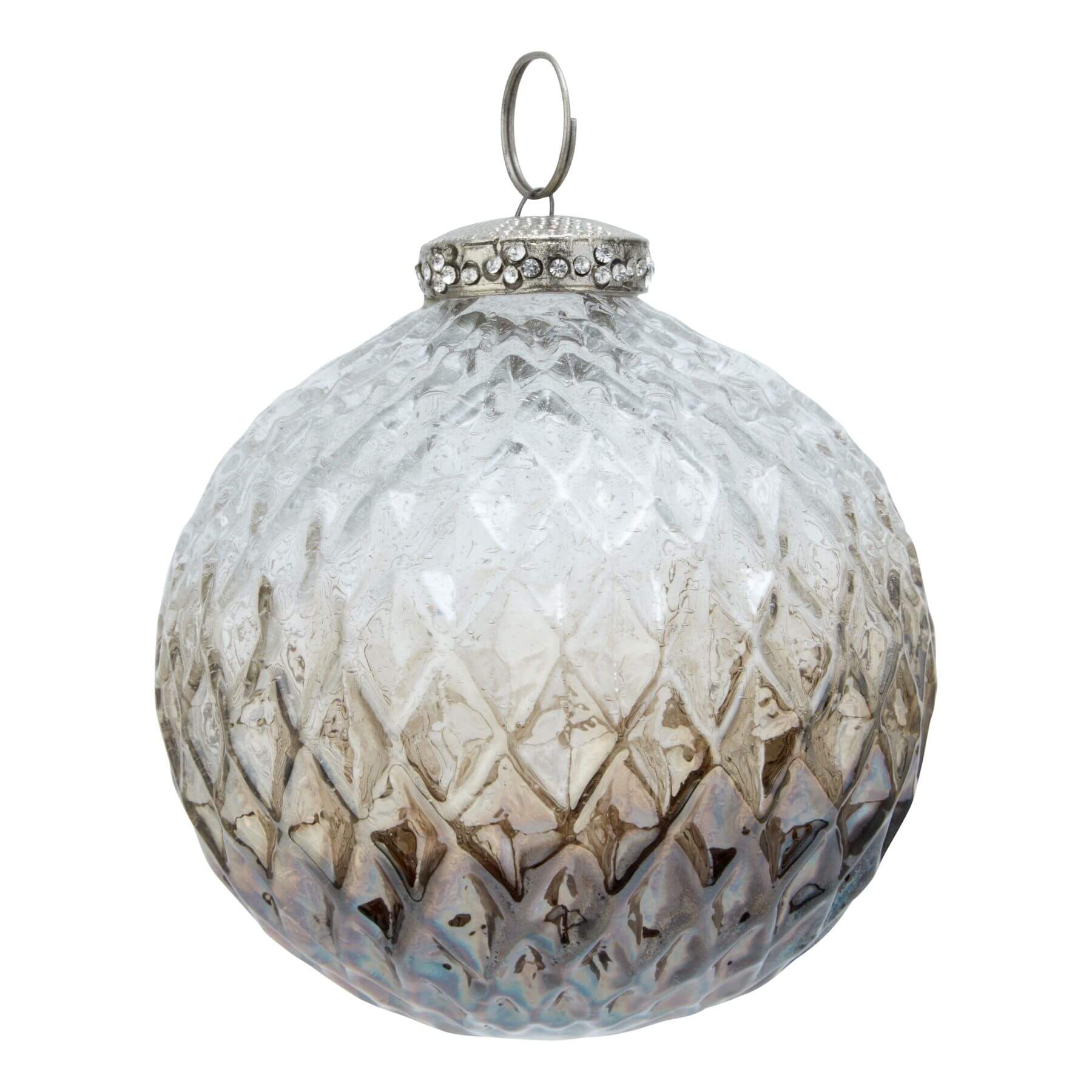 Handcrafted coffee-to-ivory ombre glass bauble with textured details, 10cm height, for holiday or year-round decor. by RoomLondon at brixbailey.com