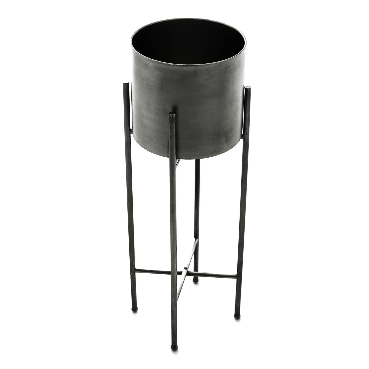 Silver metal planters on tall stand, modern reflective finish, perfect for home decor. by Sostter at brixbailey.com