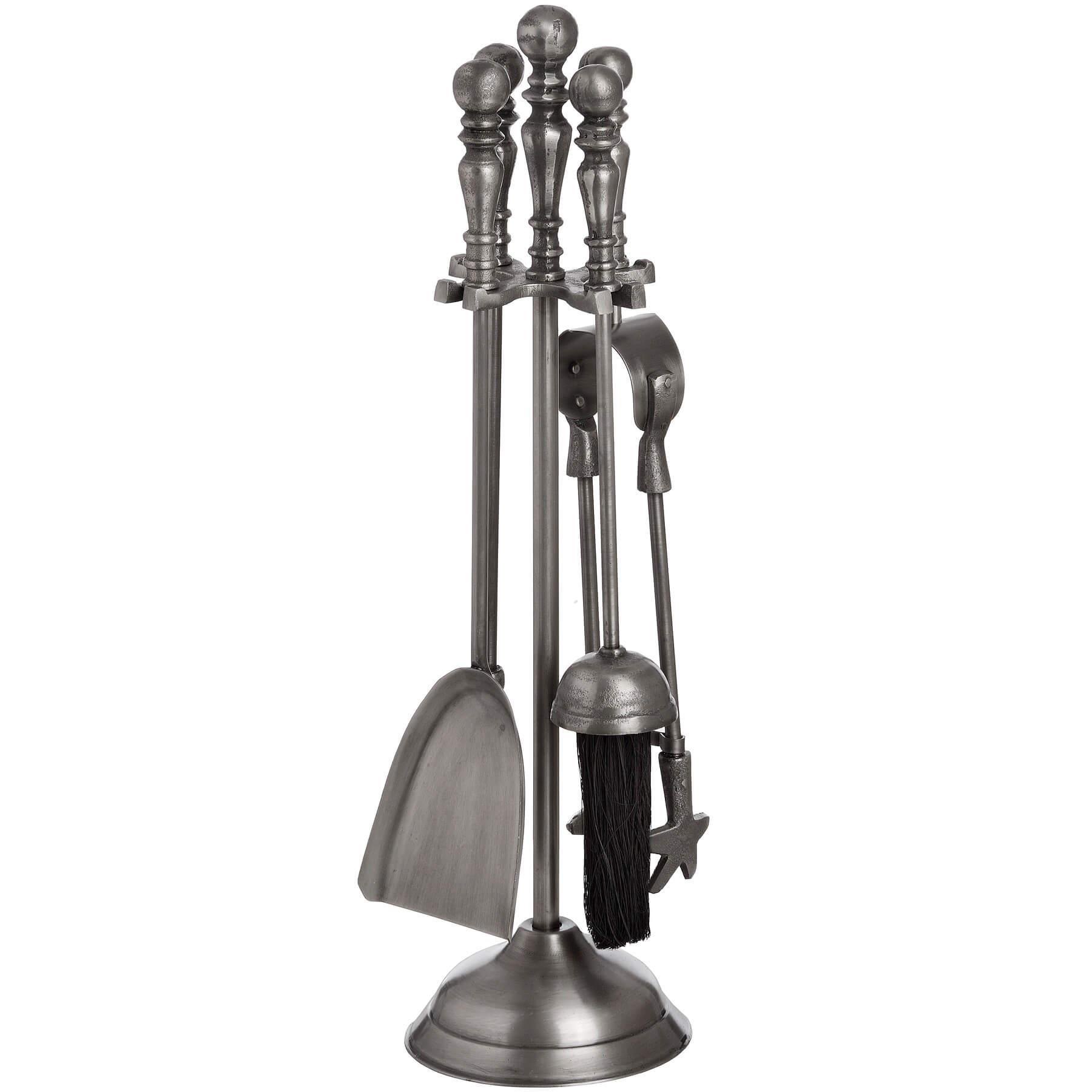 Antique pewter fireplace tool set with stand, tongs, poker, shovel, and brush - elegant hearth companion for classic interiors by sostter at brixbailey.com