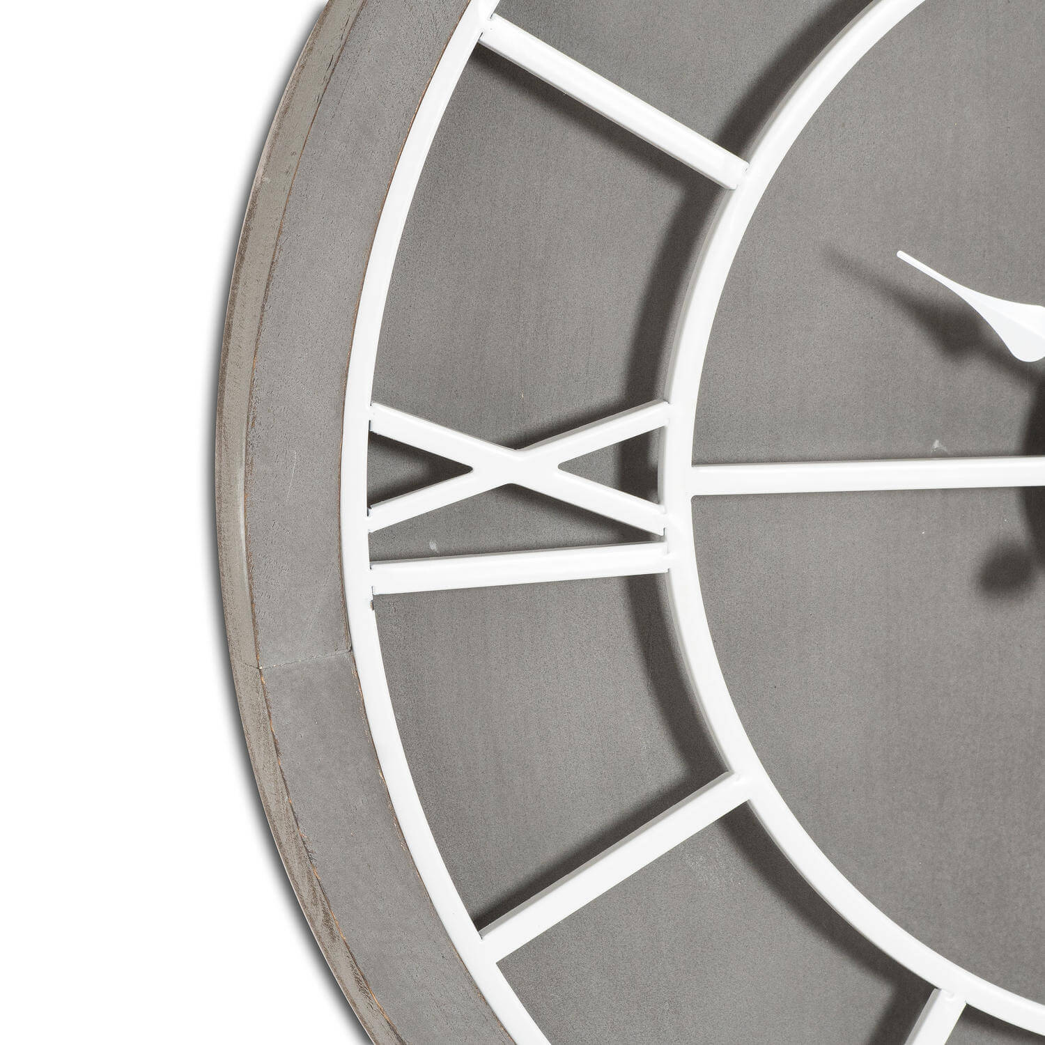 Williston Grey Wall Clock with Roman numerals, grey wood frame, and silver metal accents, 60cm diameter by sostter at brixbailey.com