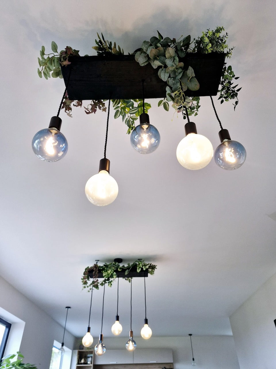 Matt Black Canopy Wooden Beam Chandelier