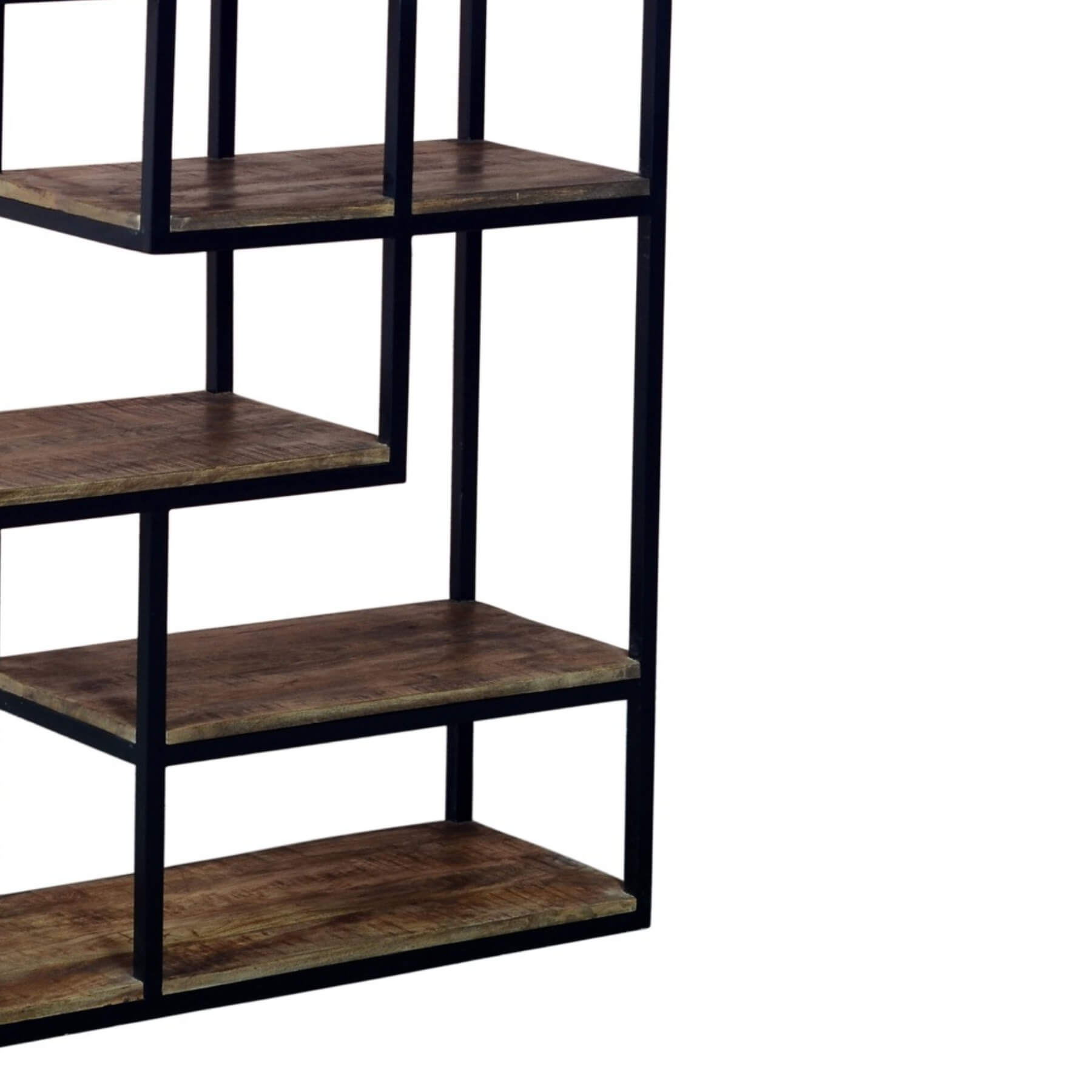 Industrial metal shelf unit with six distressed brown shelves, open framework, and heavy-duty storage capacity. by sostter at brixbailey.com