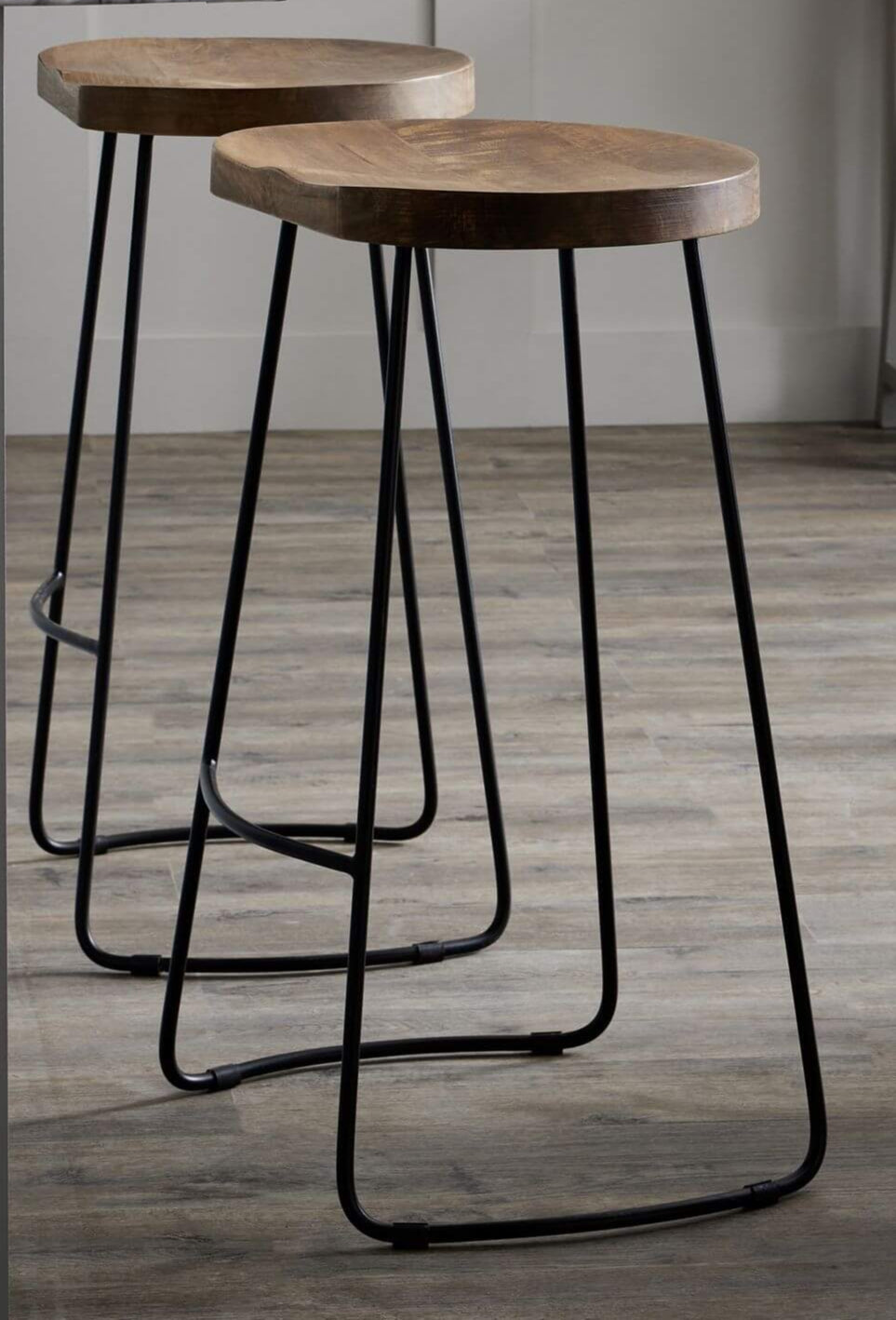 Franklin hardwood barstool with metal legs, rich brown seat, industrial design for kitchen islands or home bars by sostter at brixbailey.com