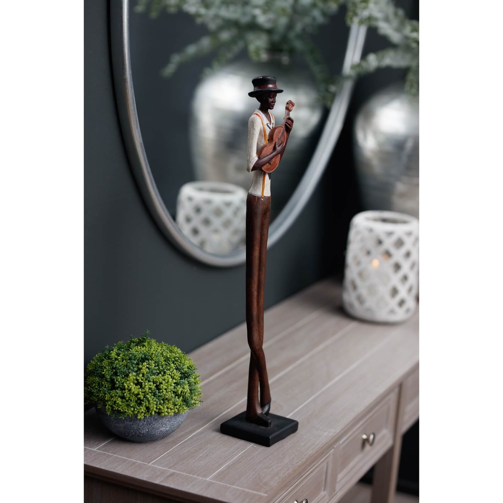 Bronze and copper jazz musician sculpture playing violin, art deco style resin decor for home or office by Sostter at brixbailey.com