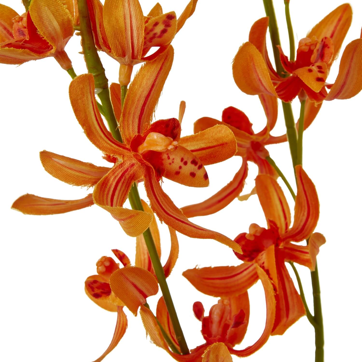 Vibrant orange faux cymbidium orchid spray with lifelike petals and stems, 95cm tall, for home decor by Sostter at brixbailey.com