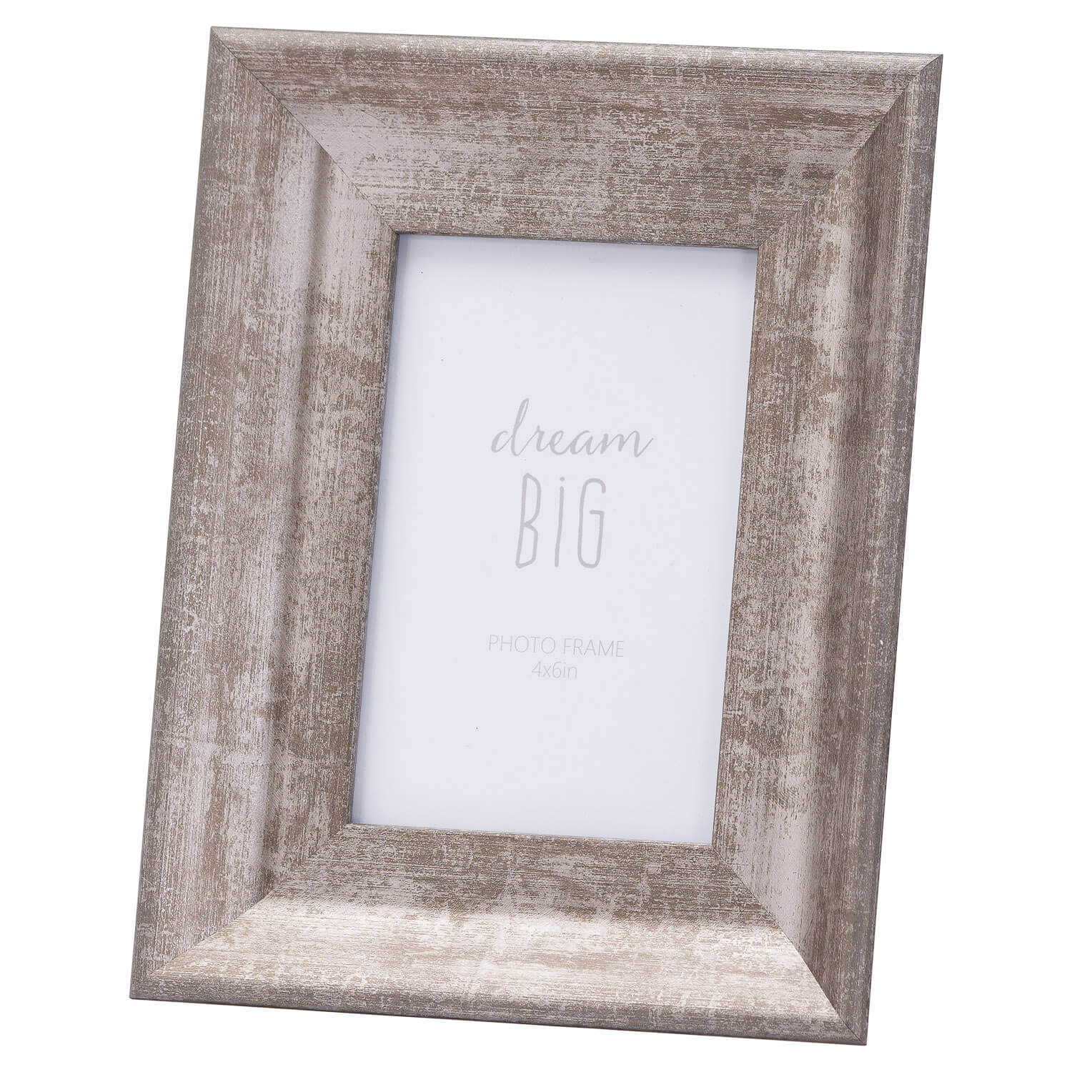 Convex matt silver photo frame with distressed finish, solid wood, 4x6 size, dimensional display for portraits by RoomLondon at brixbailey.com