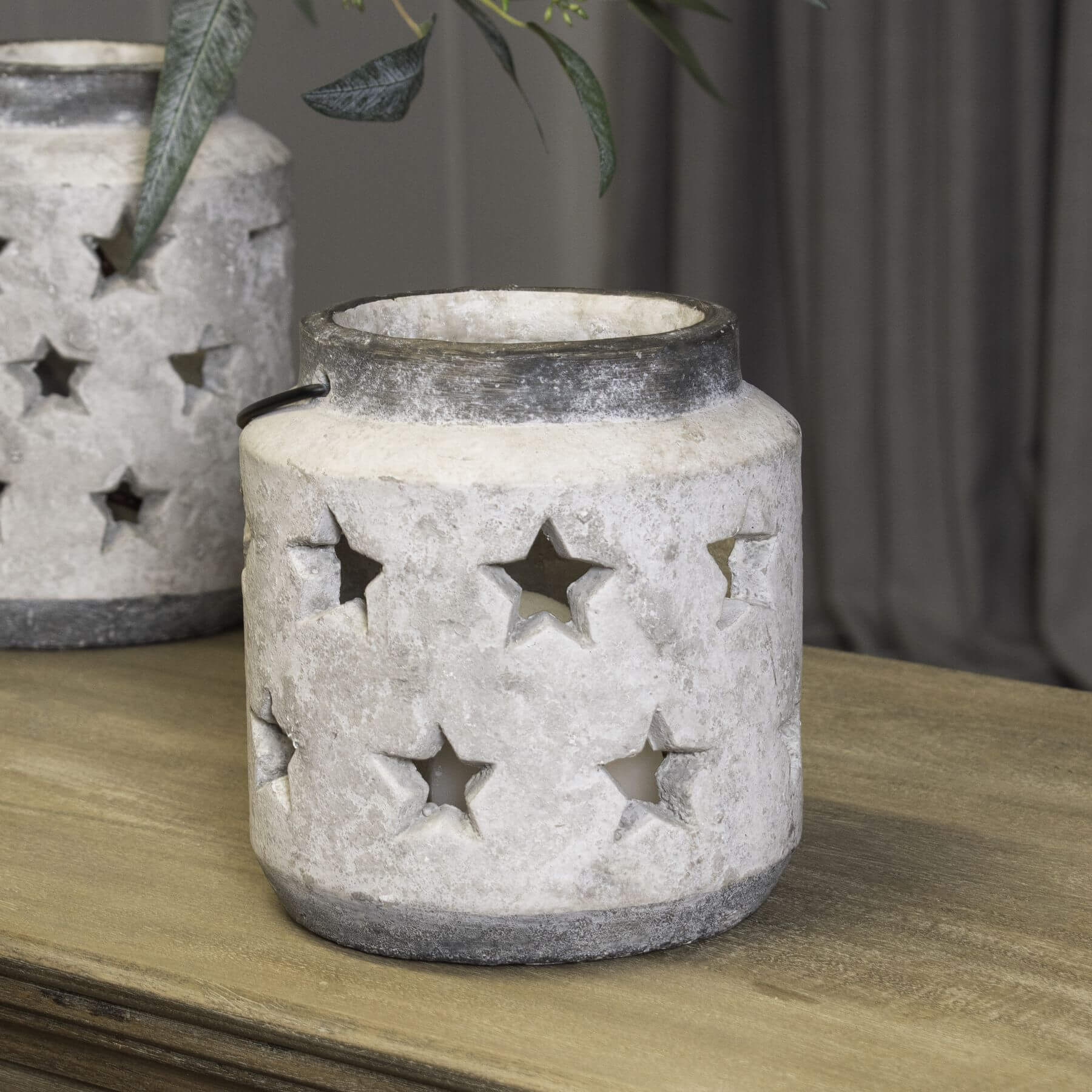 Handcrafted Bloomville Stone Star Lantern Vase in natural ceramic with organic texture, 19cm tall by Sostter at brixbailey.com