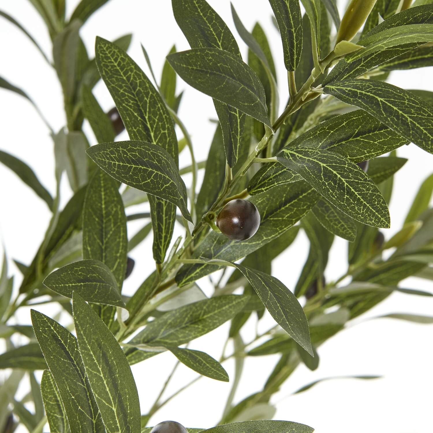 Artificial Apulia olive tree, 180cm with silvery-green leaves, brown trunk, and white pot – lifelike Mediterranean decor by sostter at brixbailey.com