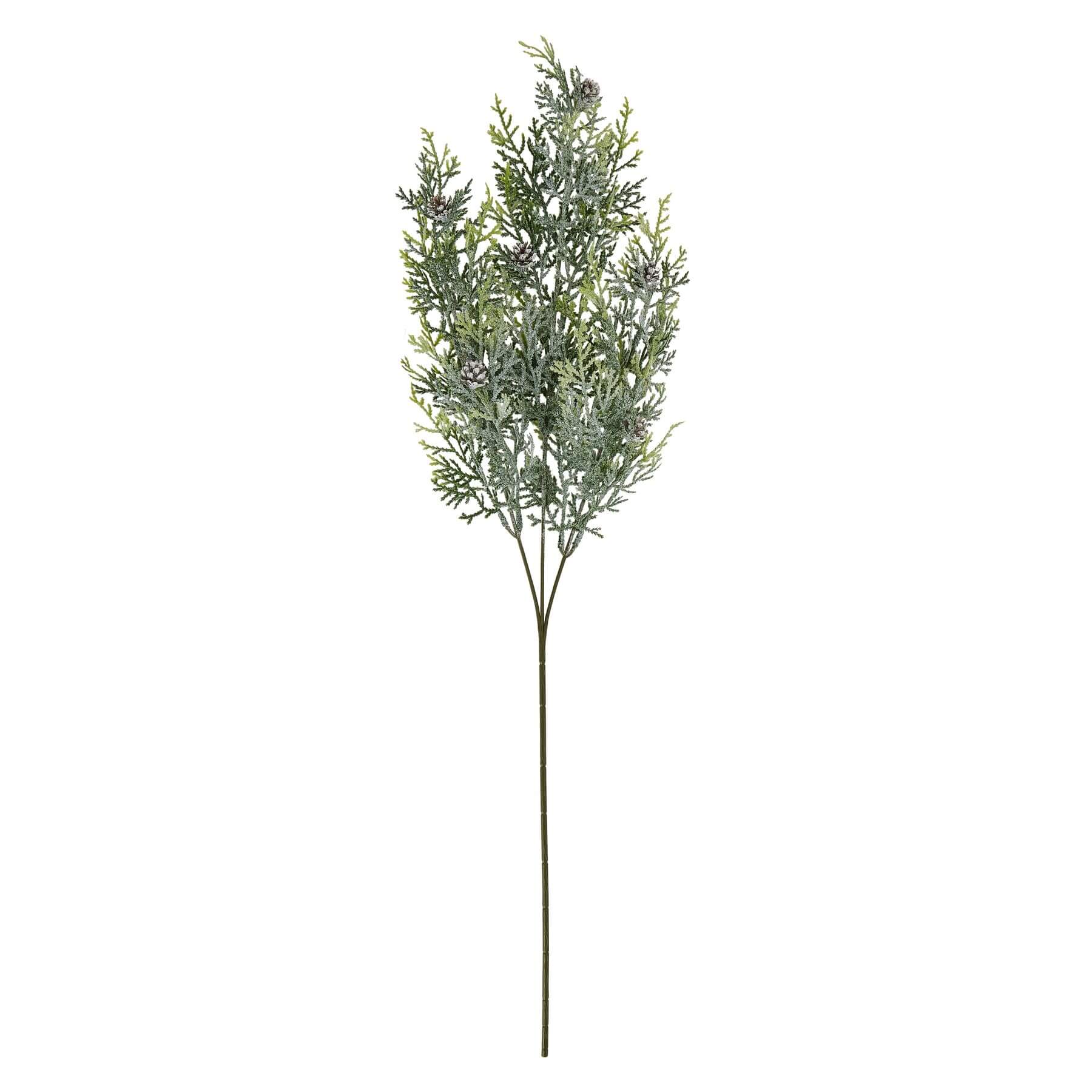 Frosted white pine stem arrangement with realistic needles and pinecones for winter decor by sostter at brixbailey.com
