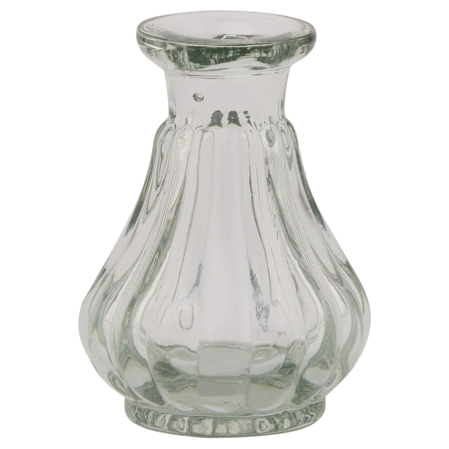 Petite clear glass bud vase with cylindrical silhouette for single stems or small floral arrangements by Sostter at brixbailey.com