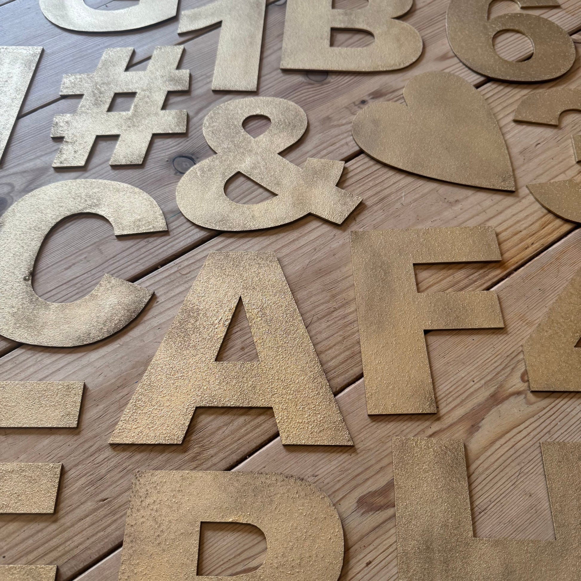 12" and 5" Gold Fat Font Metal Letters.