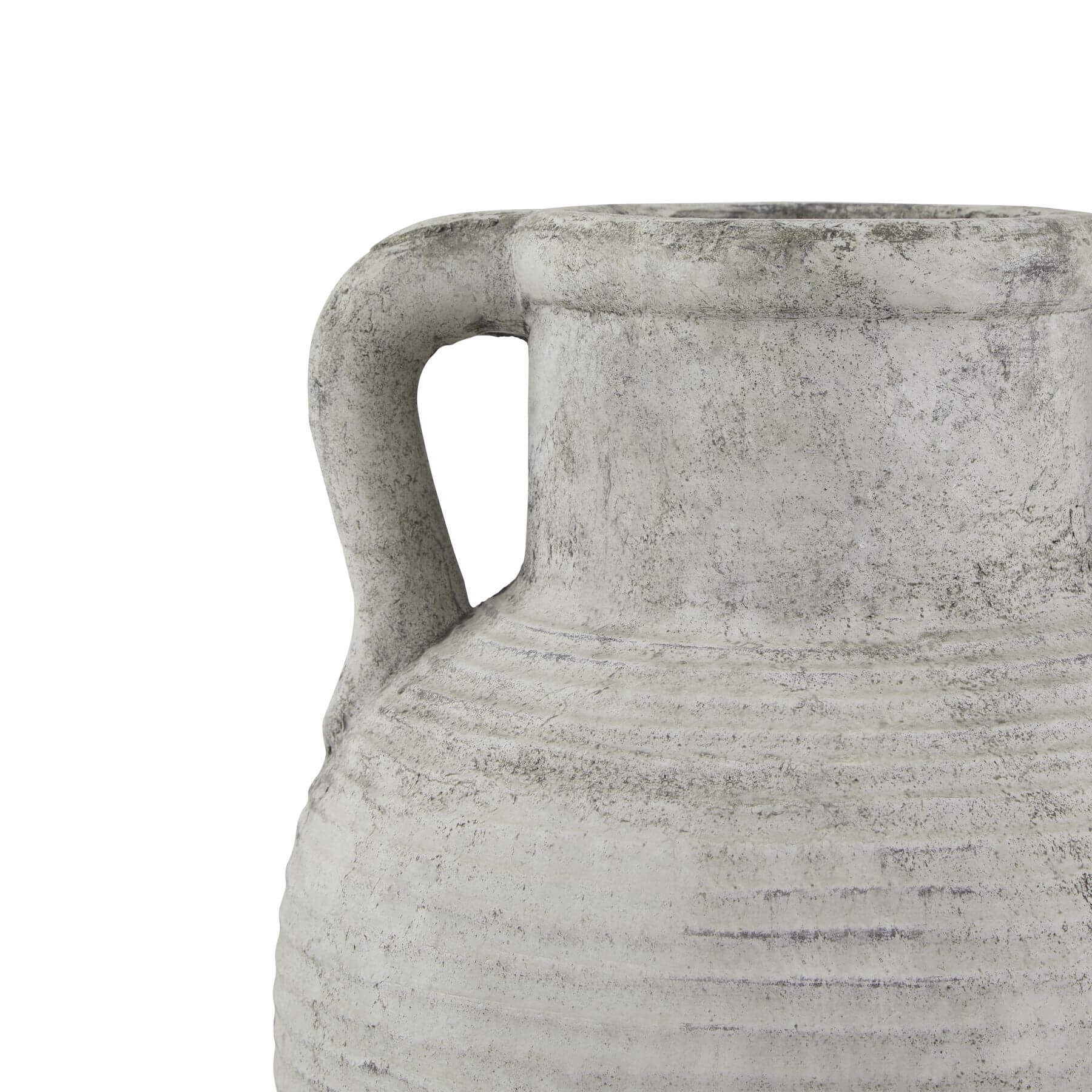 Handcrafted white ceramic Athena amphora pot with gray patina, twin handles, and textured stone-effect finish for home decor. by Sostter at brixbailey.com