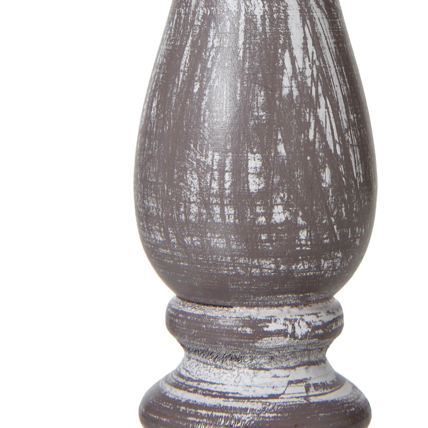 Rustic table lamp with weathered gray-washed wood base and natural linen shade for farmhouse or industrial decor.by Sostter at brixbailey.com