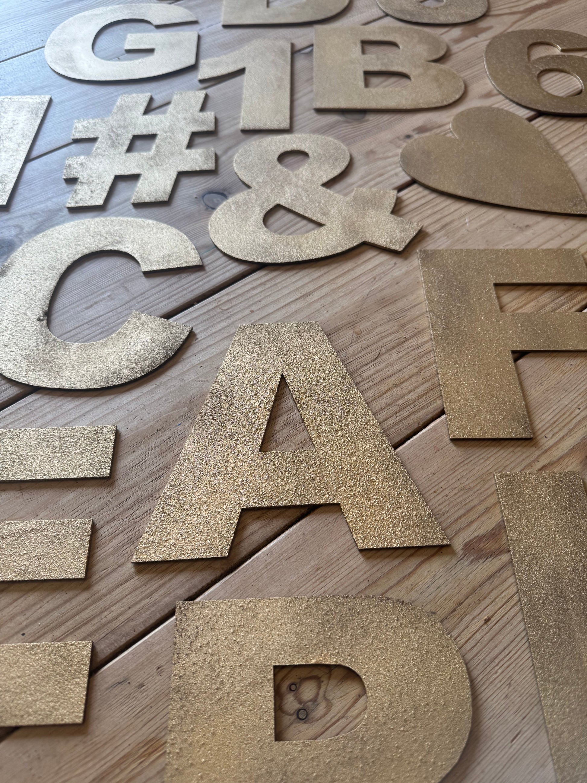 12" and 5" Gold Fat Font Metal Letters.