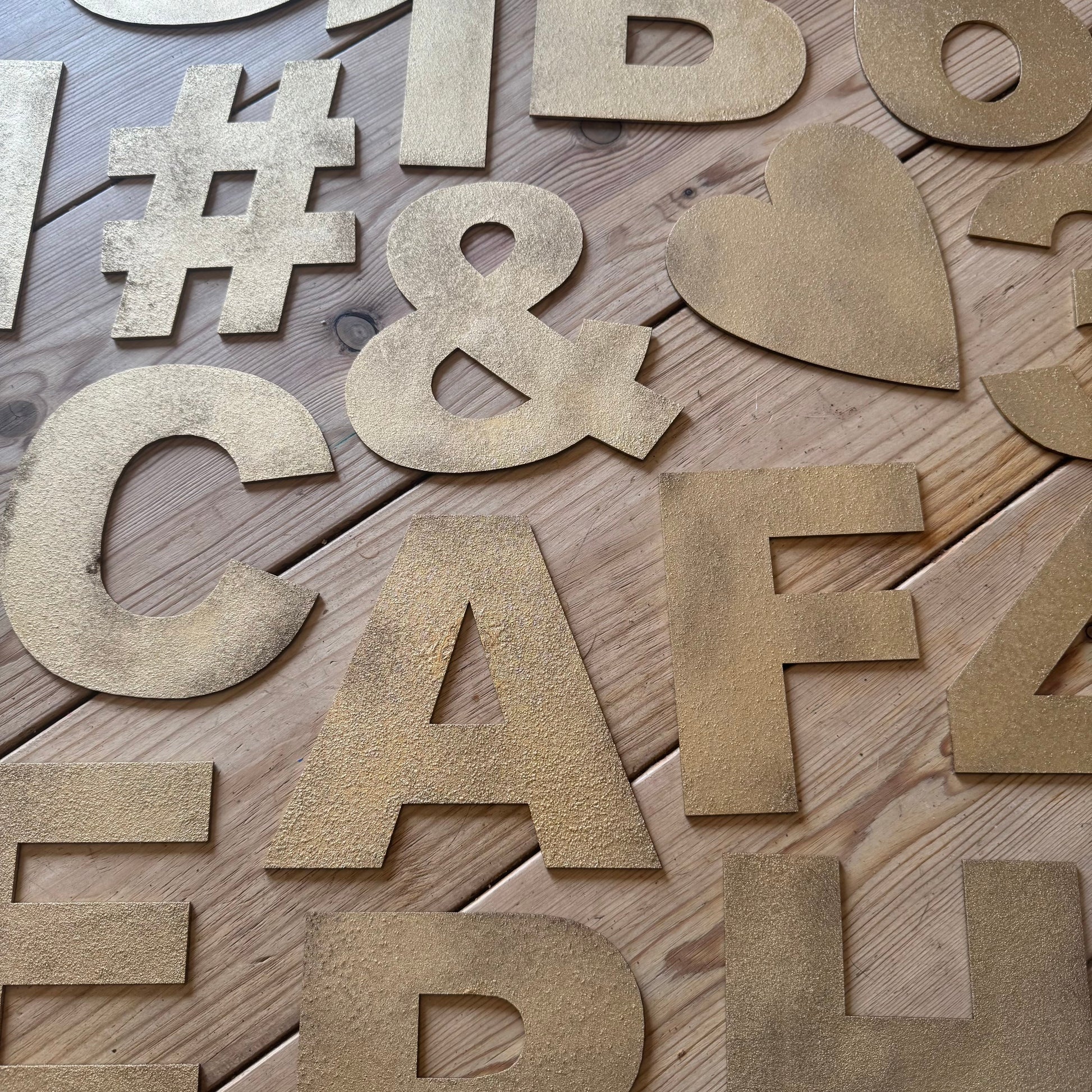 12" and 5" Gold Fat Font Metal Letters.