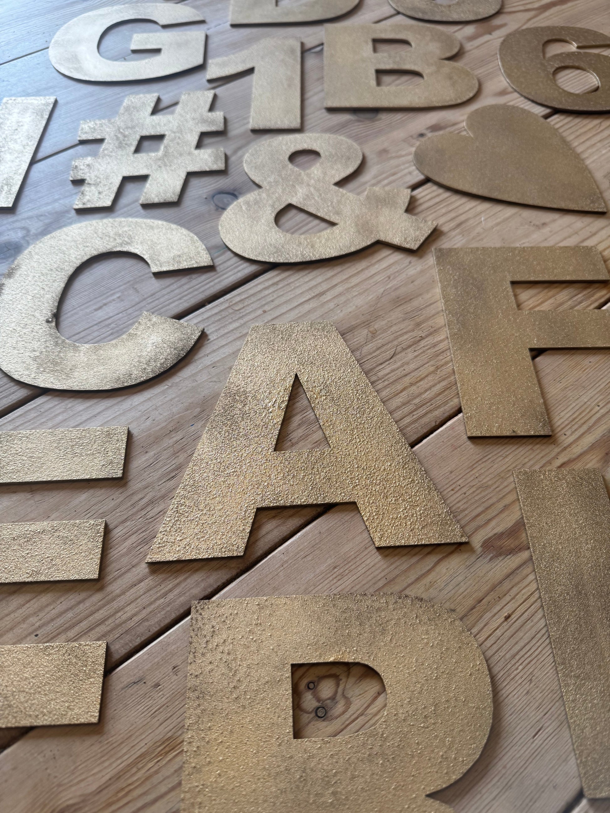 12" and 5" Gold Fat Font Metal Letters.