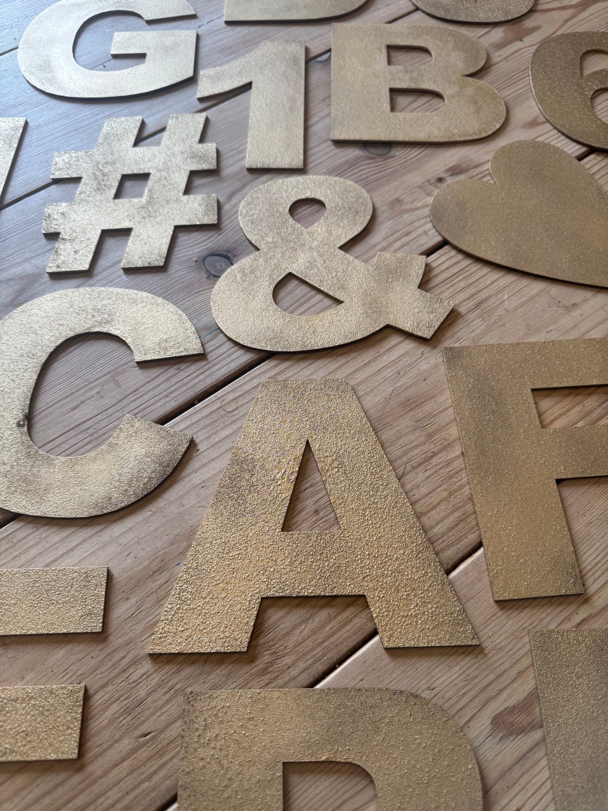 12" and 5" Gold Fat Font Metal Letters.