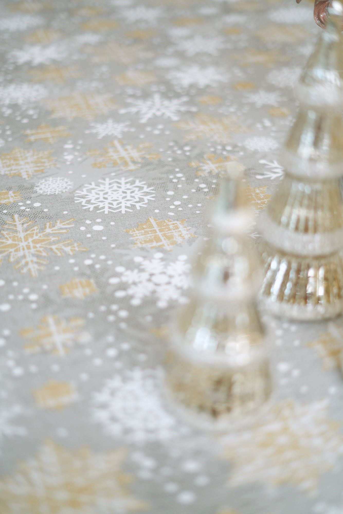 Winter Snowflakes Round Tablecloth – Elegant & Festive Dining Decor by Hortensias Home at www.brixbailey.com