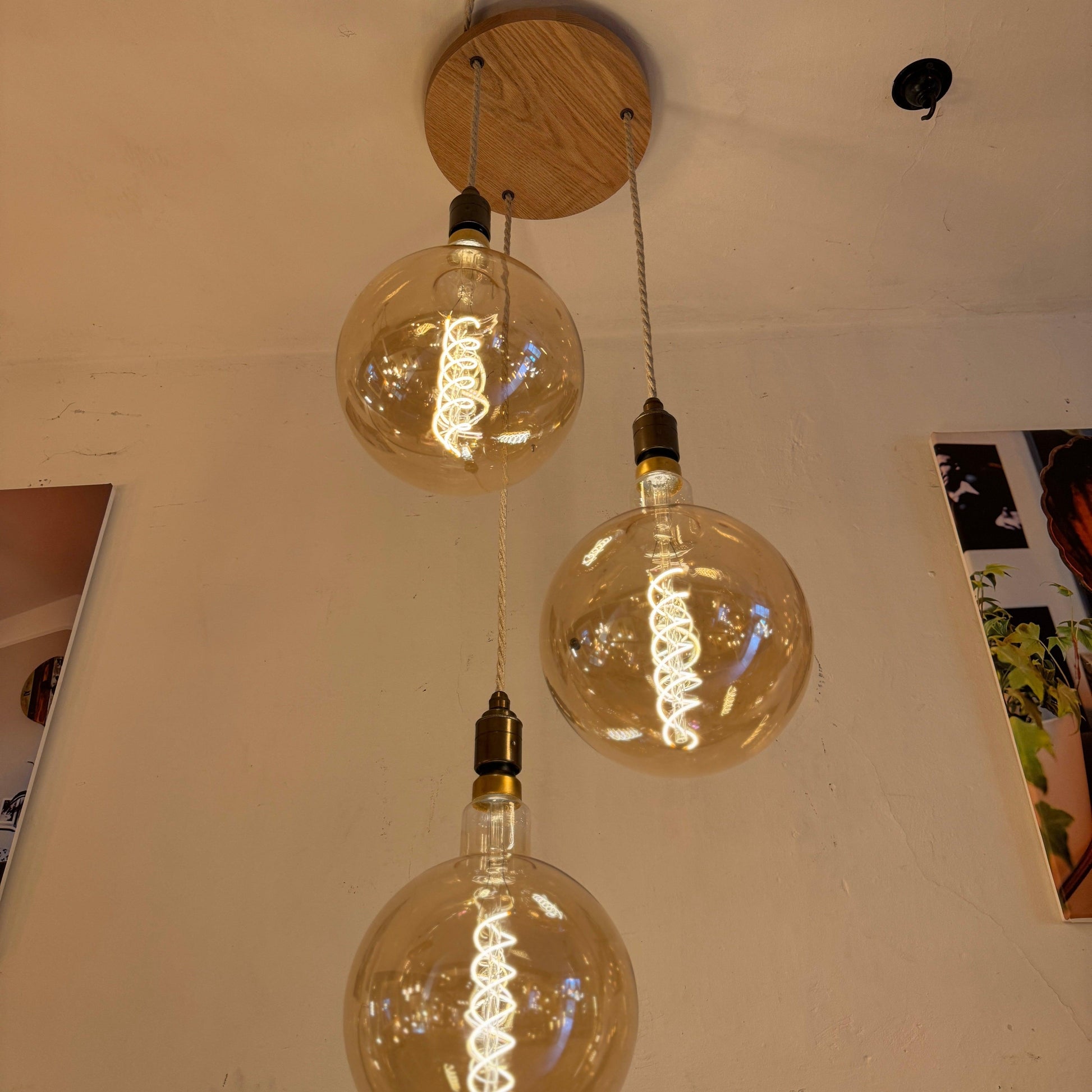Triple Pendant Light Oak Disc