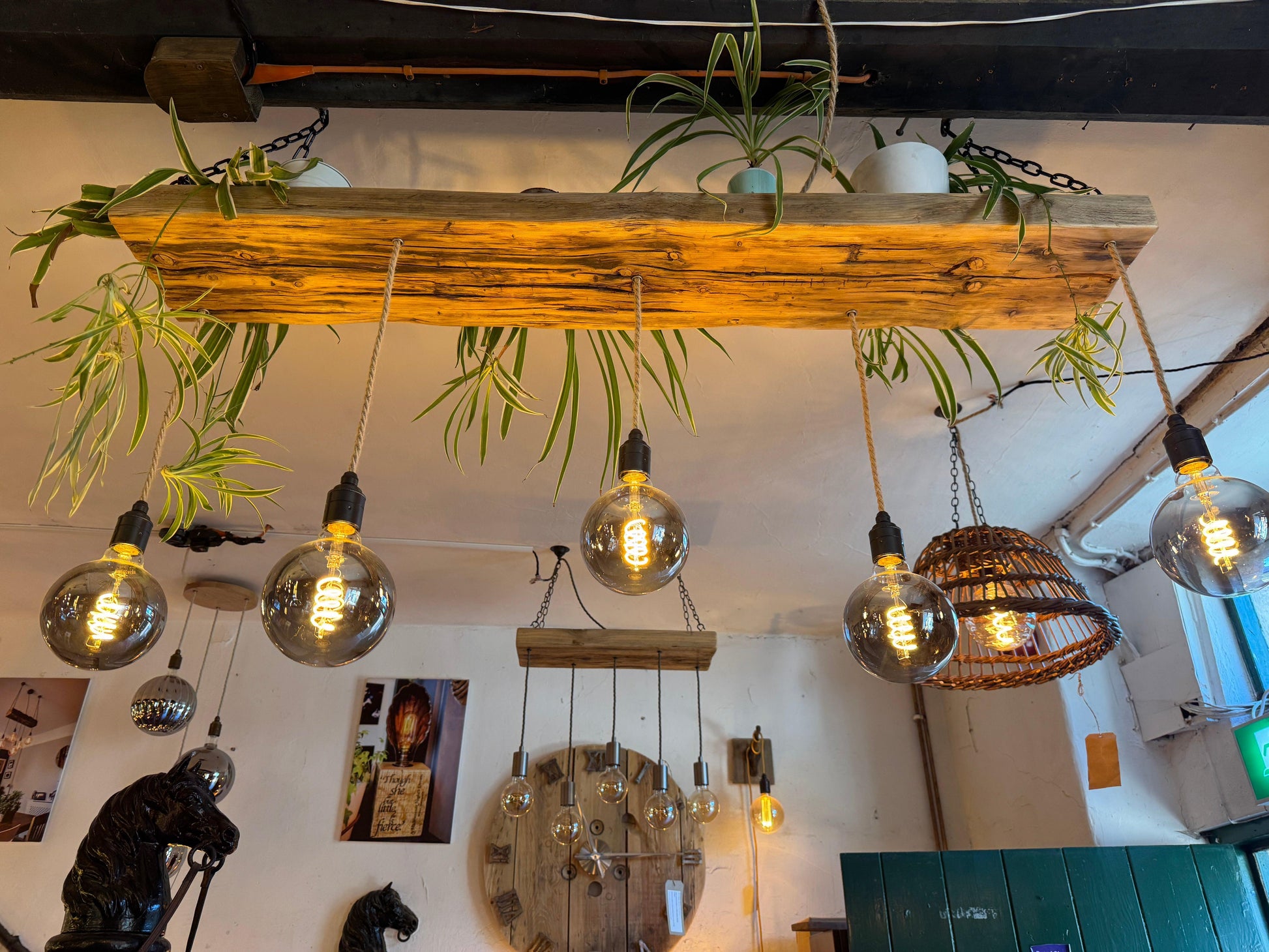 Wooden Beam Chandelier Water Resistant for Live Plant Display