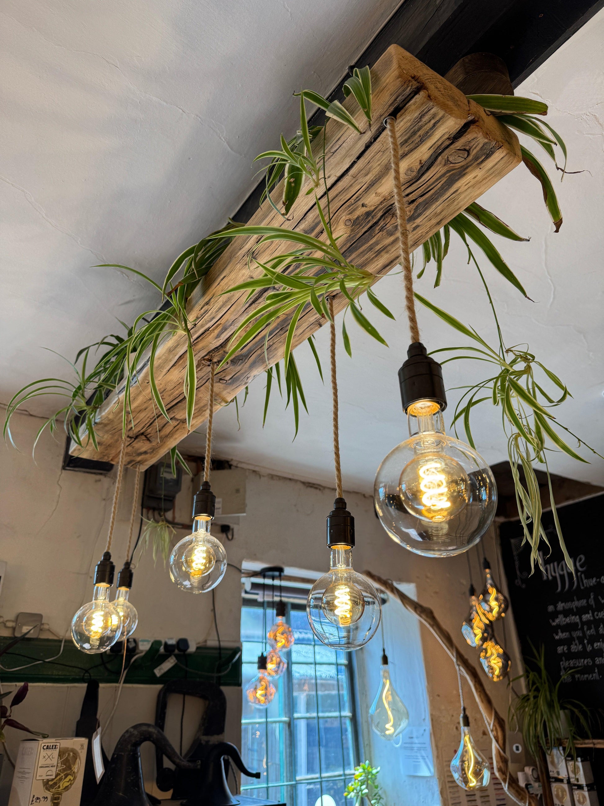 Wooden Beam Chandelier Water Resistant for Live Plant Display