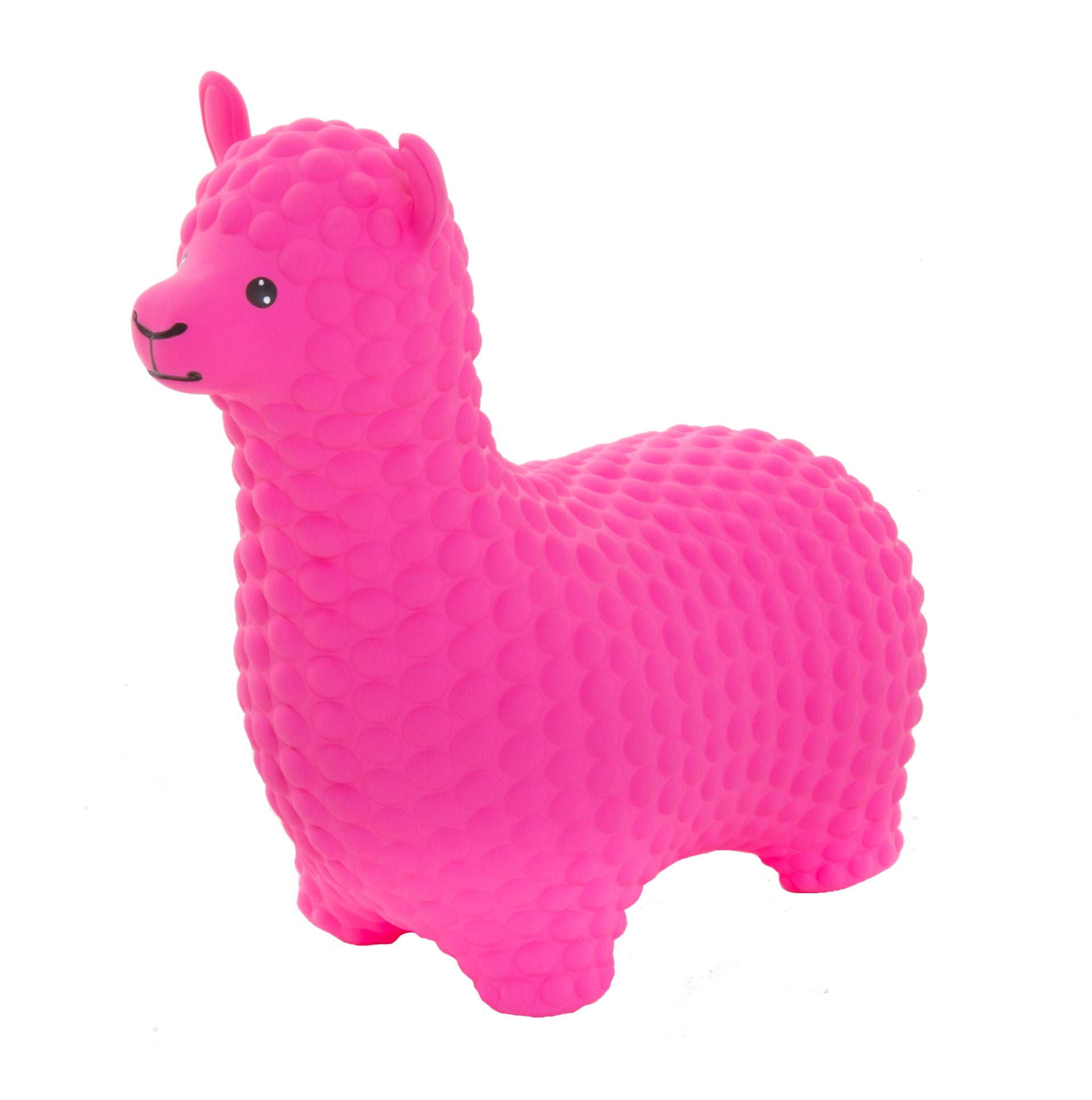 pink alpaca jumpy toy in a cozy indoor playroom setting with soft morning light