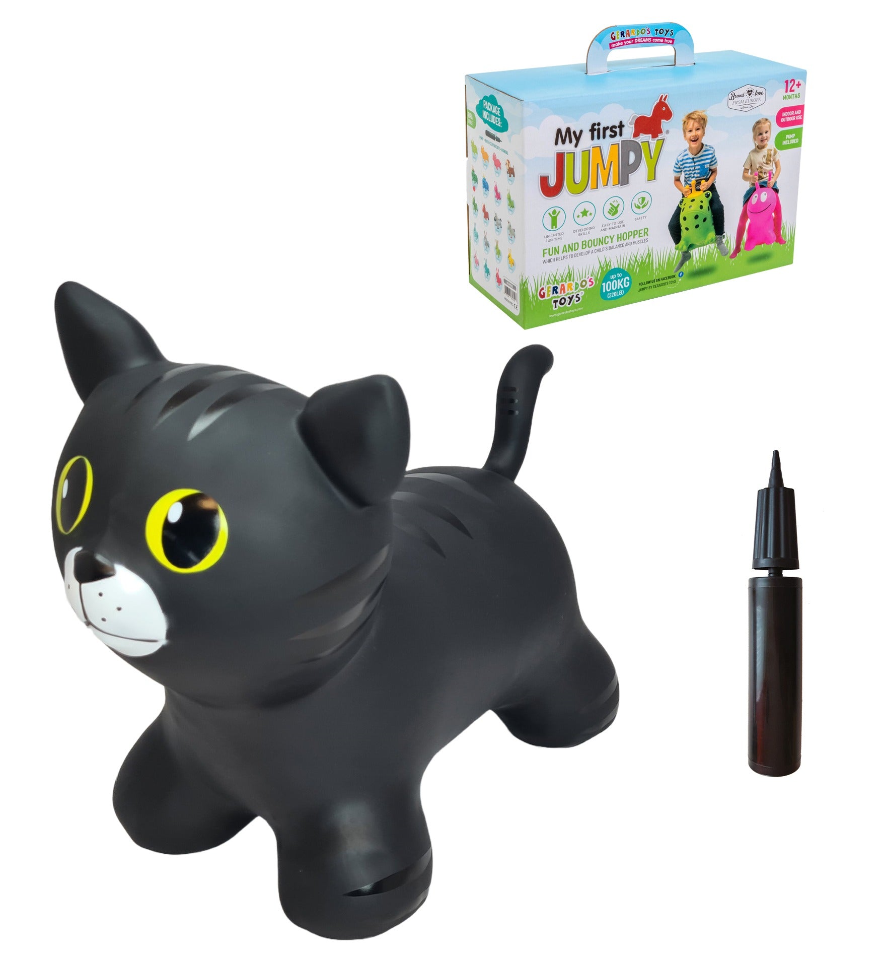 soft black cat jumpy toy for toddlers on a cozy nursery rug