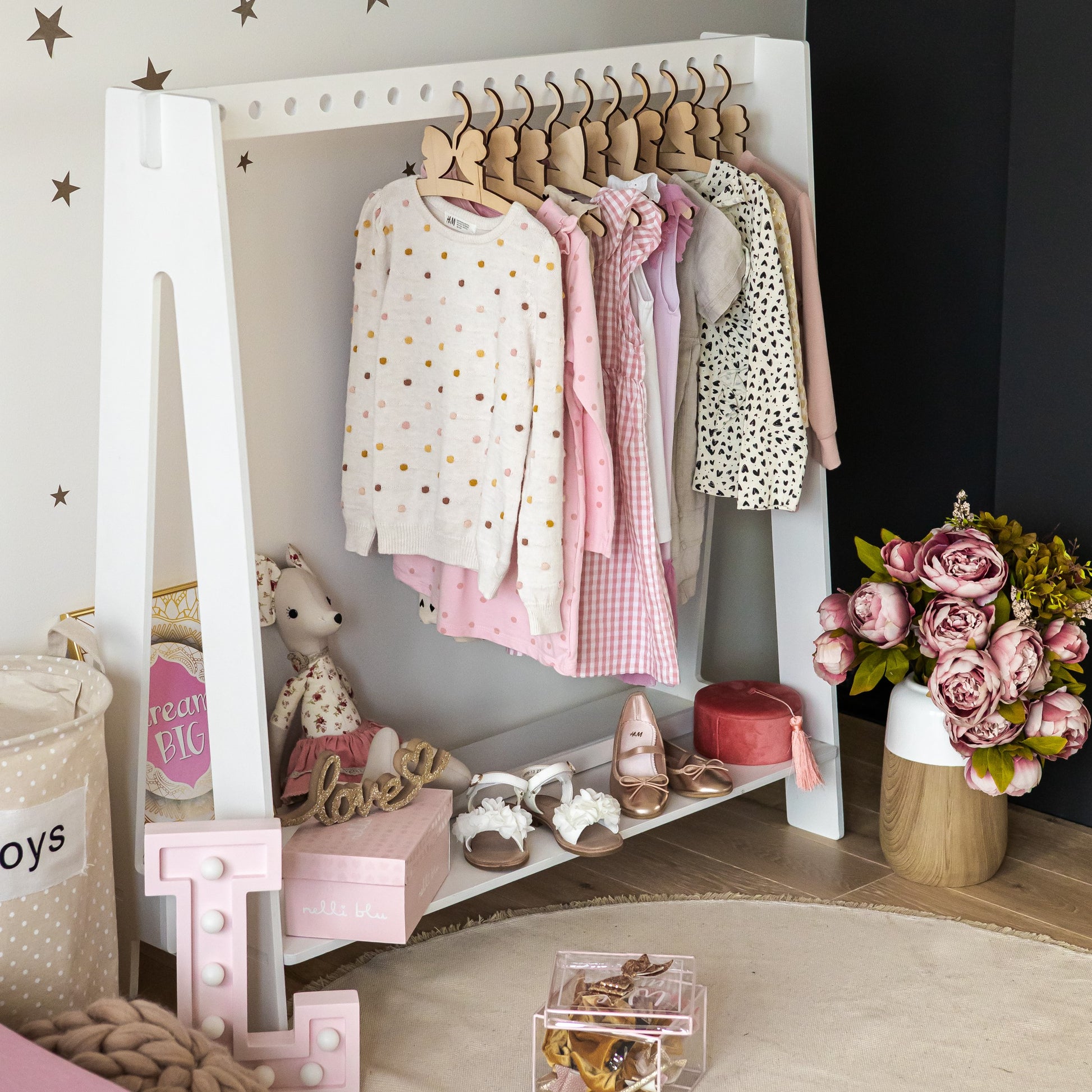 Stylish Toddler Dress Up Rack – Montessori Inspired Organizer by Montessori House Bed at www.brixbailey.com