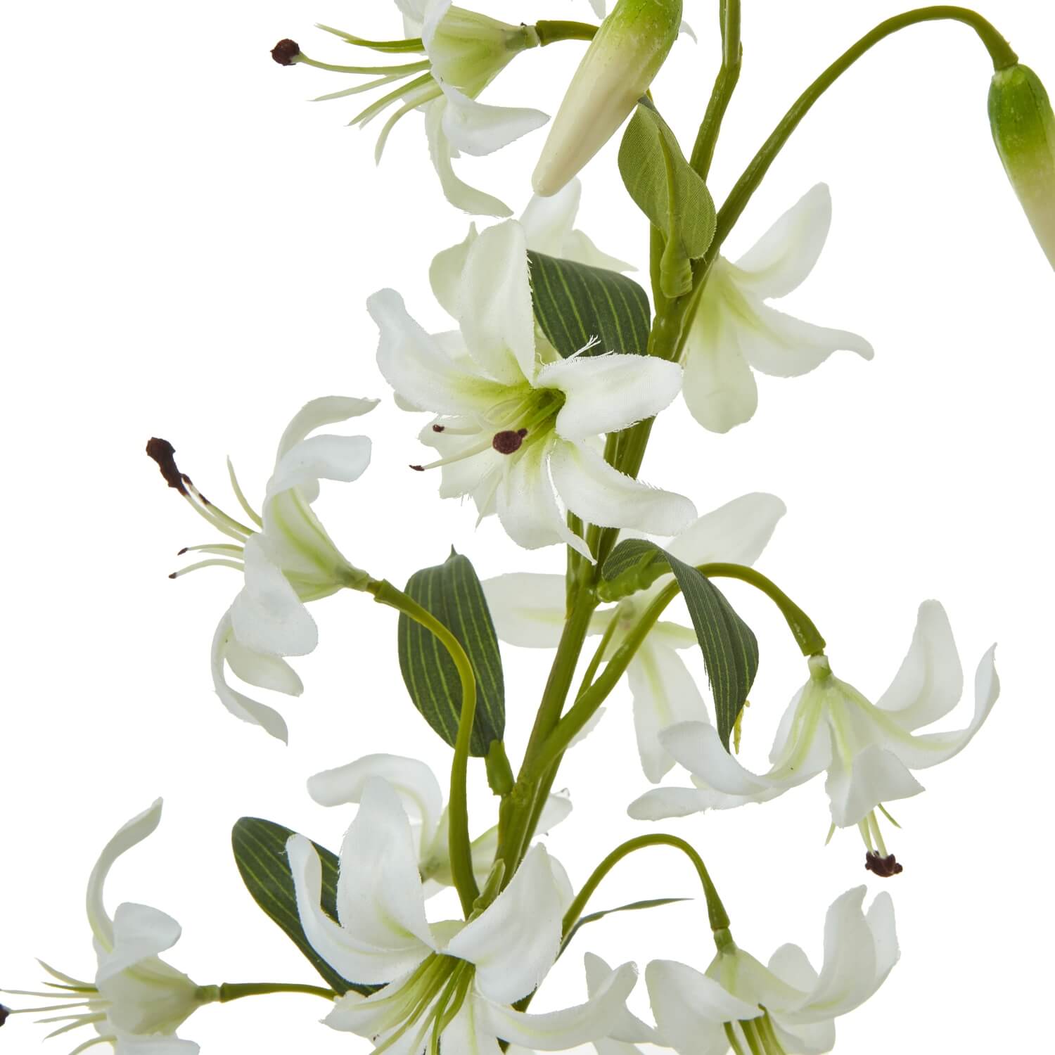 Lifelike Turks Cap Lily spray with green foliage and white blooms, 82cm faux floral arrangement for home decor by Sostter at brixbailey.com