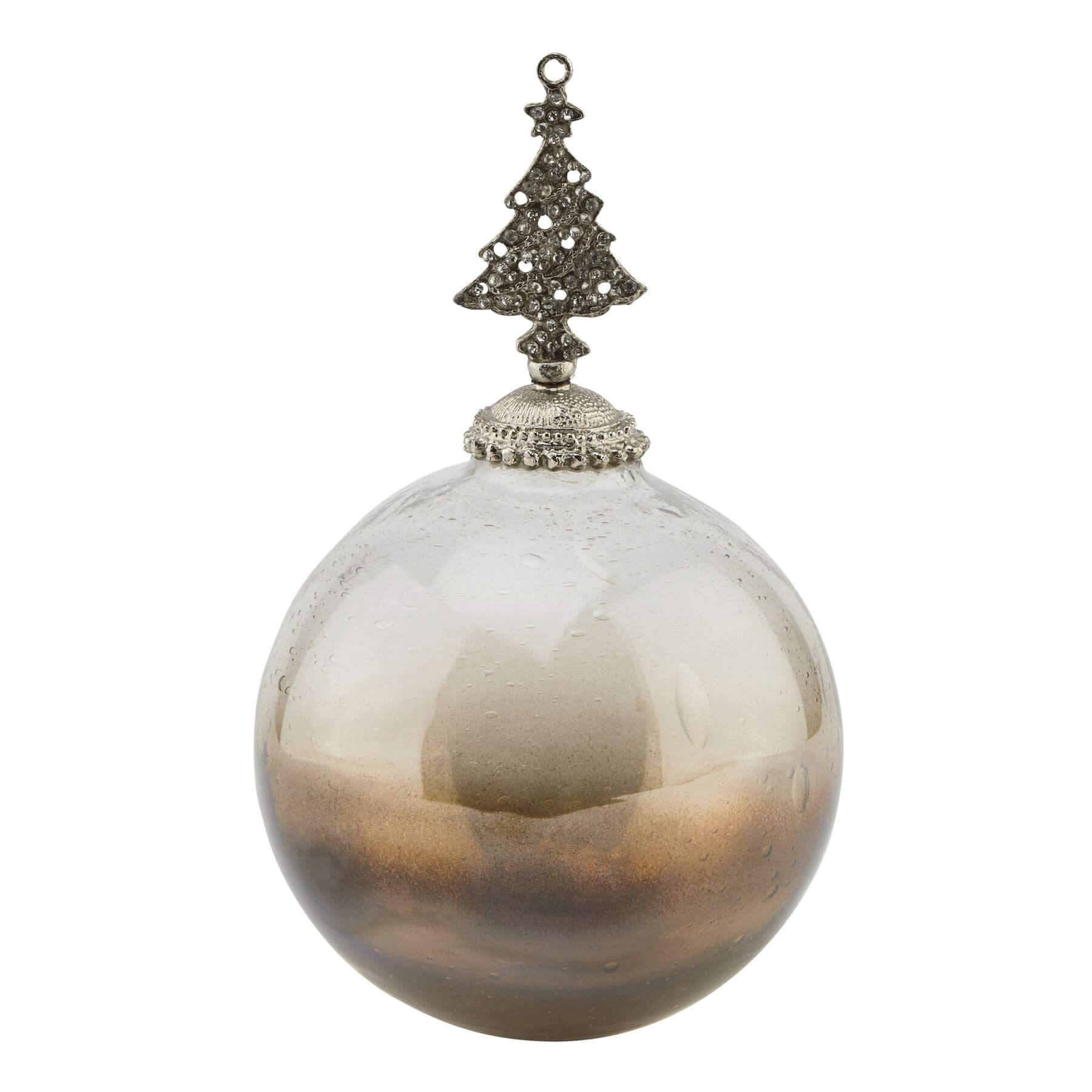 Hand-blown glass coffee-to-champagne ombre Christmas bauble with silver tree topper, 17cm by RoomLondon at brixbailey.com