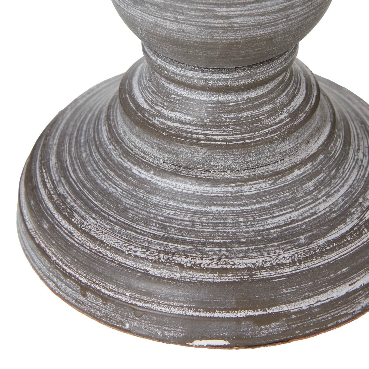 Belluno Urn Table Lamp with distressed wood base and linen shade in warm grey, rustic home decor lighting by Sostter at brixbailey.com