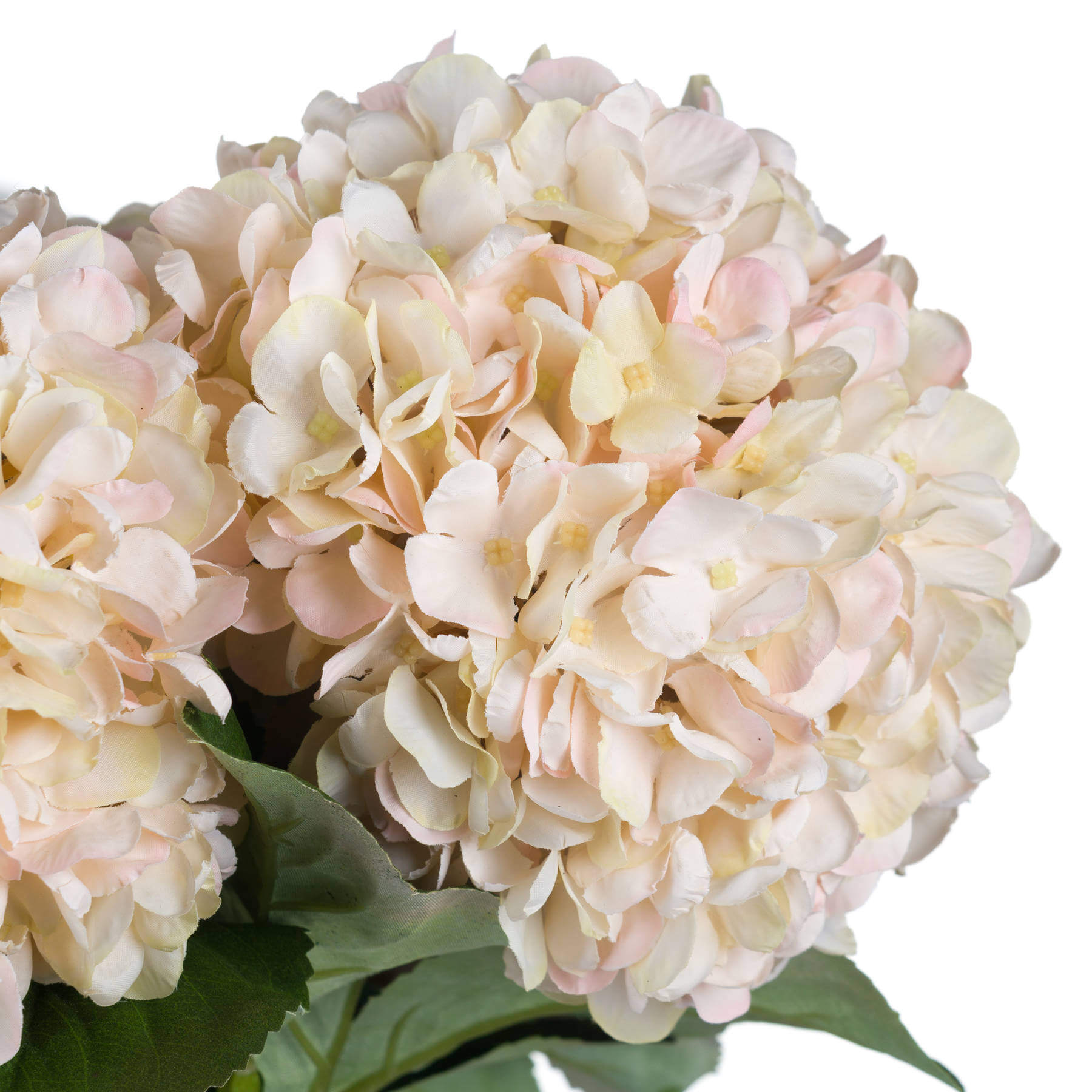 Hand-painted cream and blush hydrangea stem with peach undertones, realistic plastic floral decor for home or weddings by Sostter at brixbailey.com