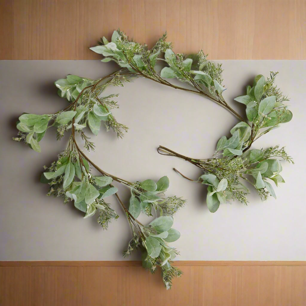 Elegant winter garland with lamb's ear foliage and wax flowers in soft grey and green tones, 153cm long ** by sostter at brixbailey.com