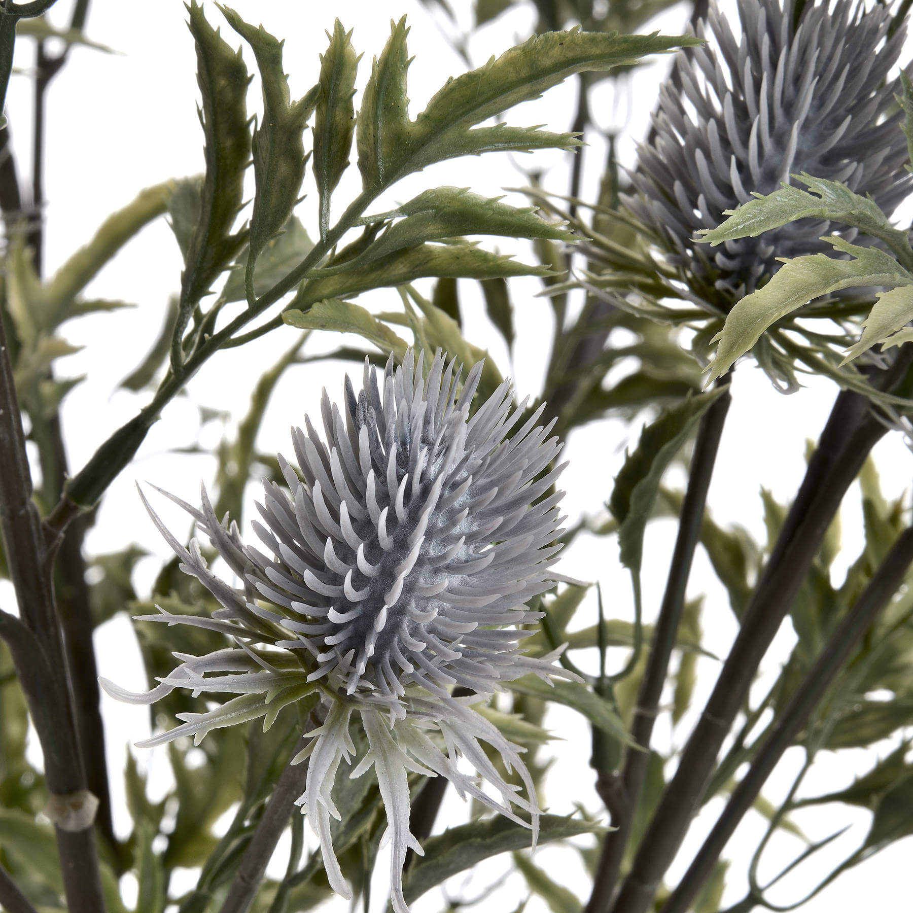 Artificial blue thistle stem with powder-blue petals, hyper-realistic design, perfect for rustic or coastal decor. by sostter at brixbailey.com