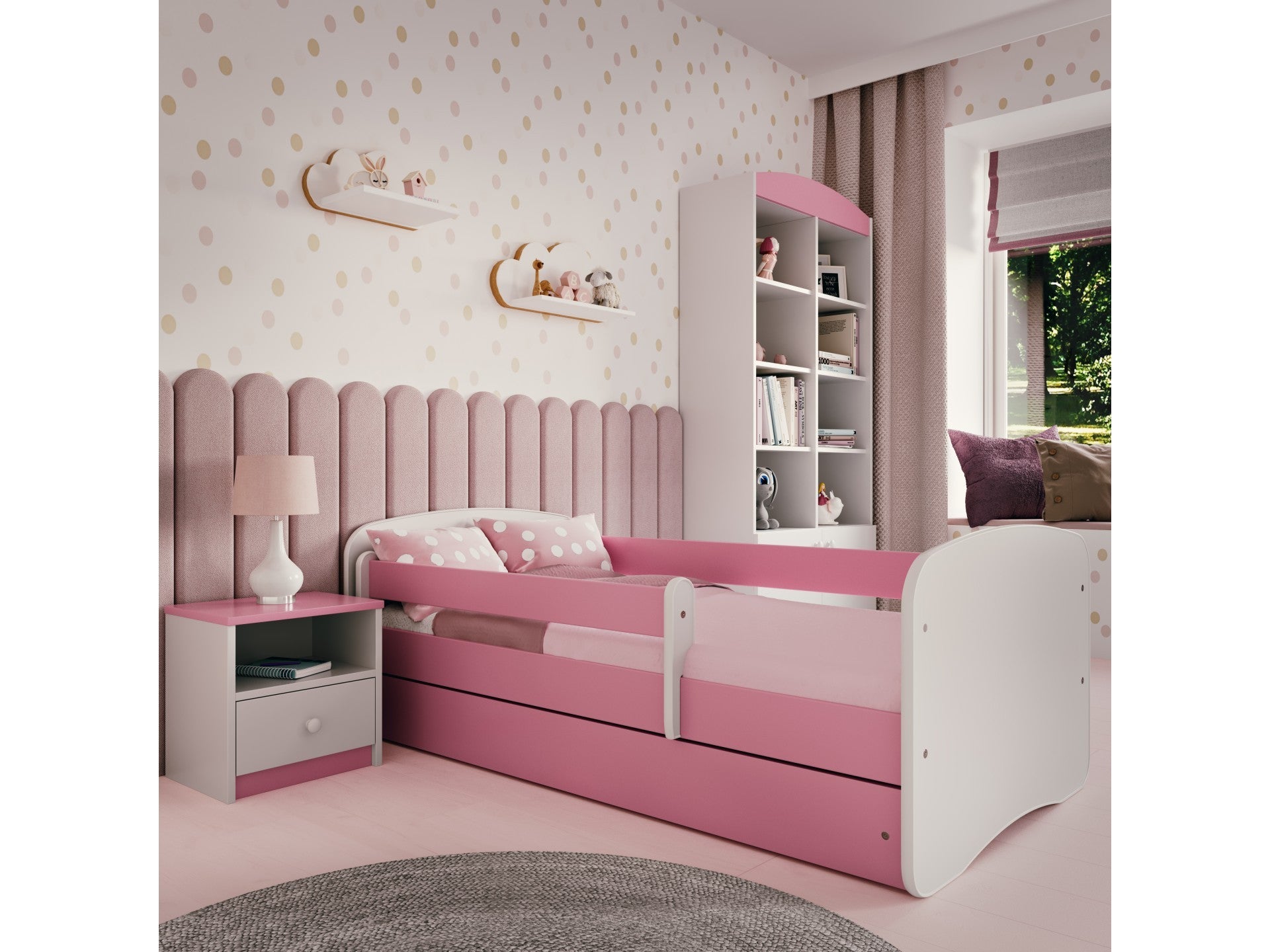babydreams bedside table with drawer open showing its smart storage for a child's room