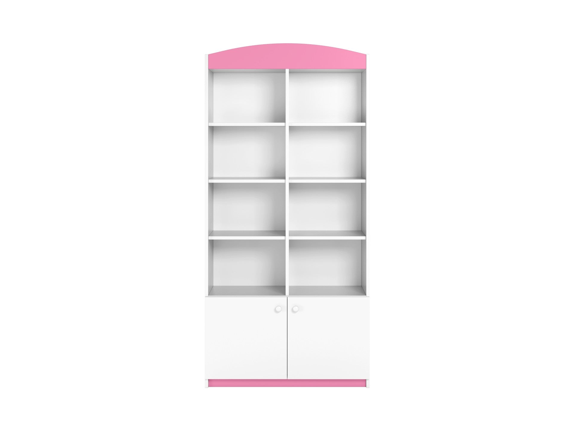colorful double kids shelf with open and closed cubbies, playful room decor