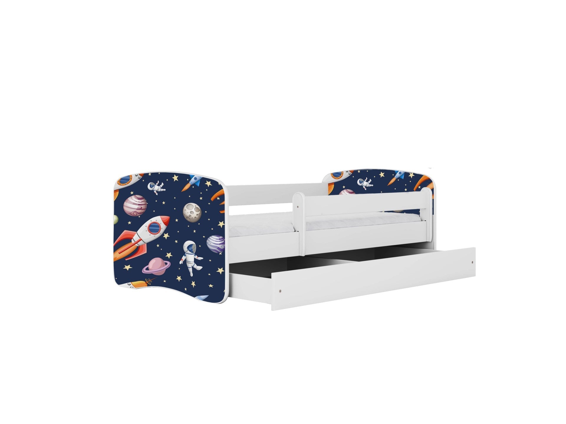 babydreams cosmos children's bed with functional drawer and guardrail for safe sleep