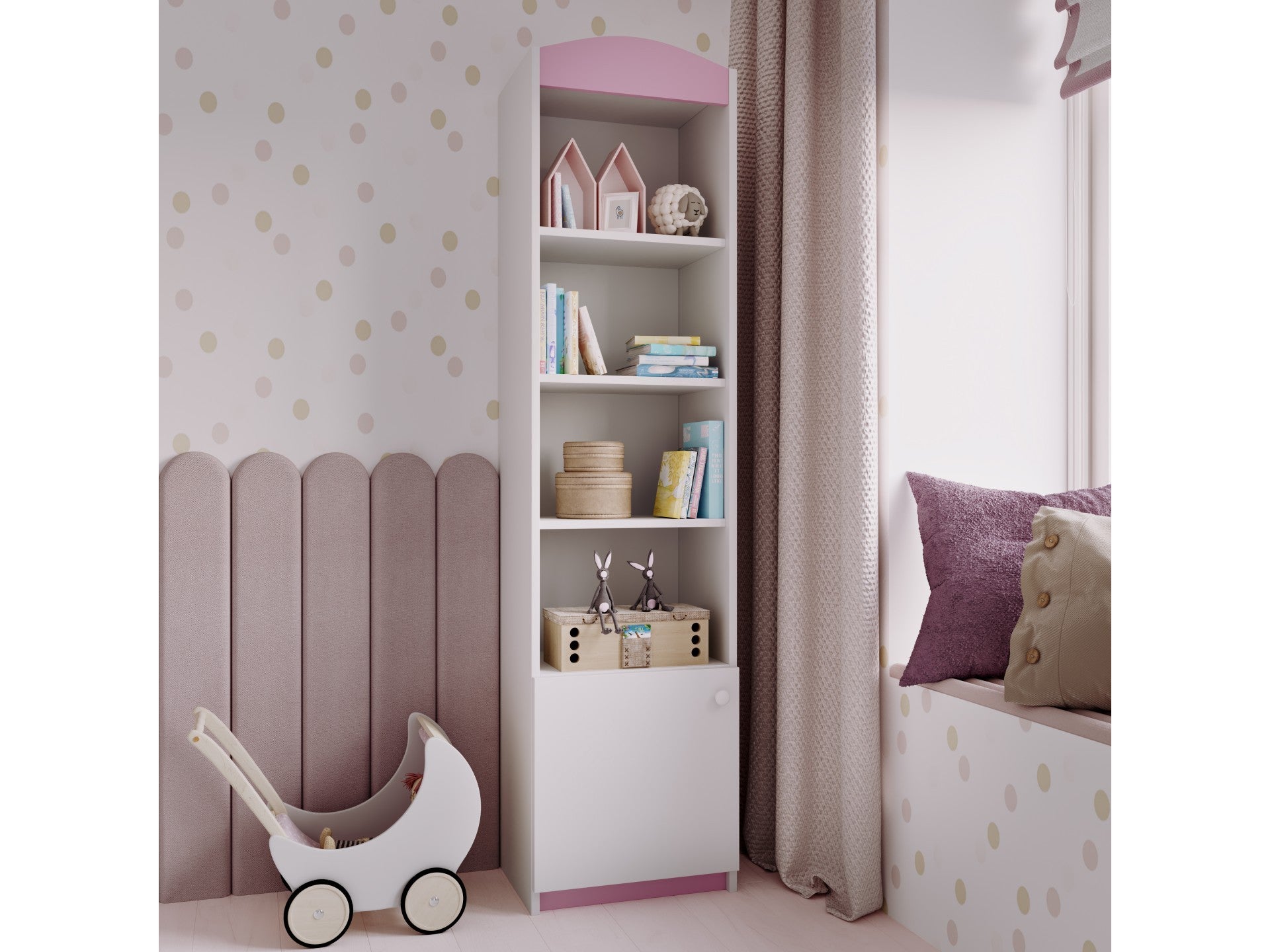 babydreams single shelf in a vibrant kids room with soft morning light highlighting its safe rounded edges