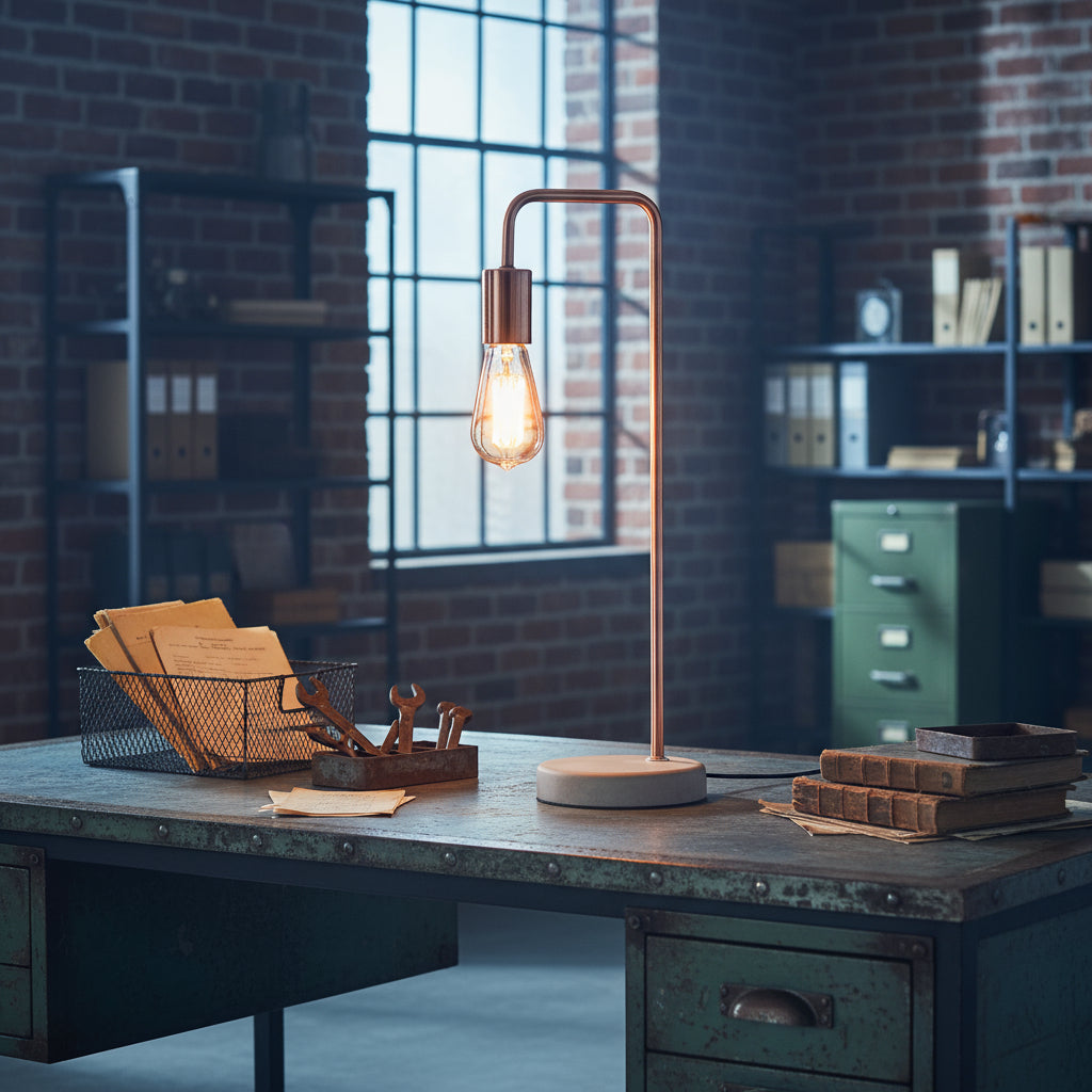 Copper and stone industrial lamp, 47cm tall with E27 socket, modern home decor lighting piece by sostter at brixbailey.com