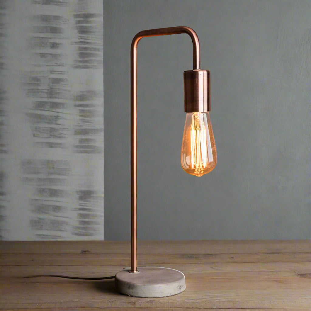 Copper and stone industrial lamp with E27 socket, 47cm tall, modern home decor  by sostter at brixbailey.com